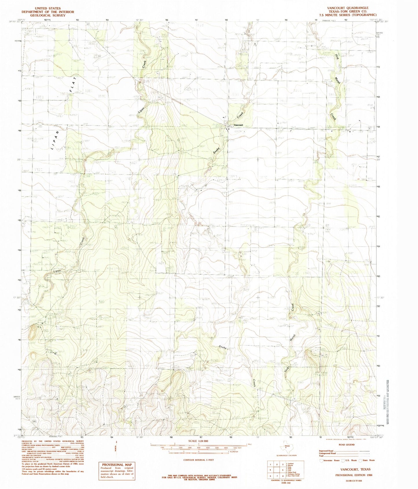 Classic USGS Vancourt Texas 7.5'x7.5' Topo Map Image