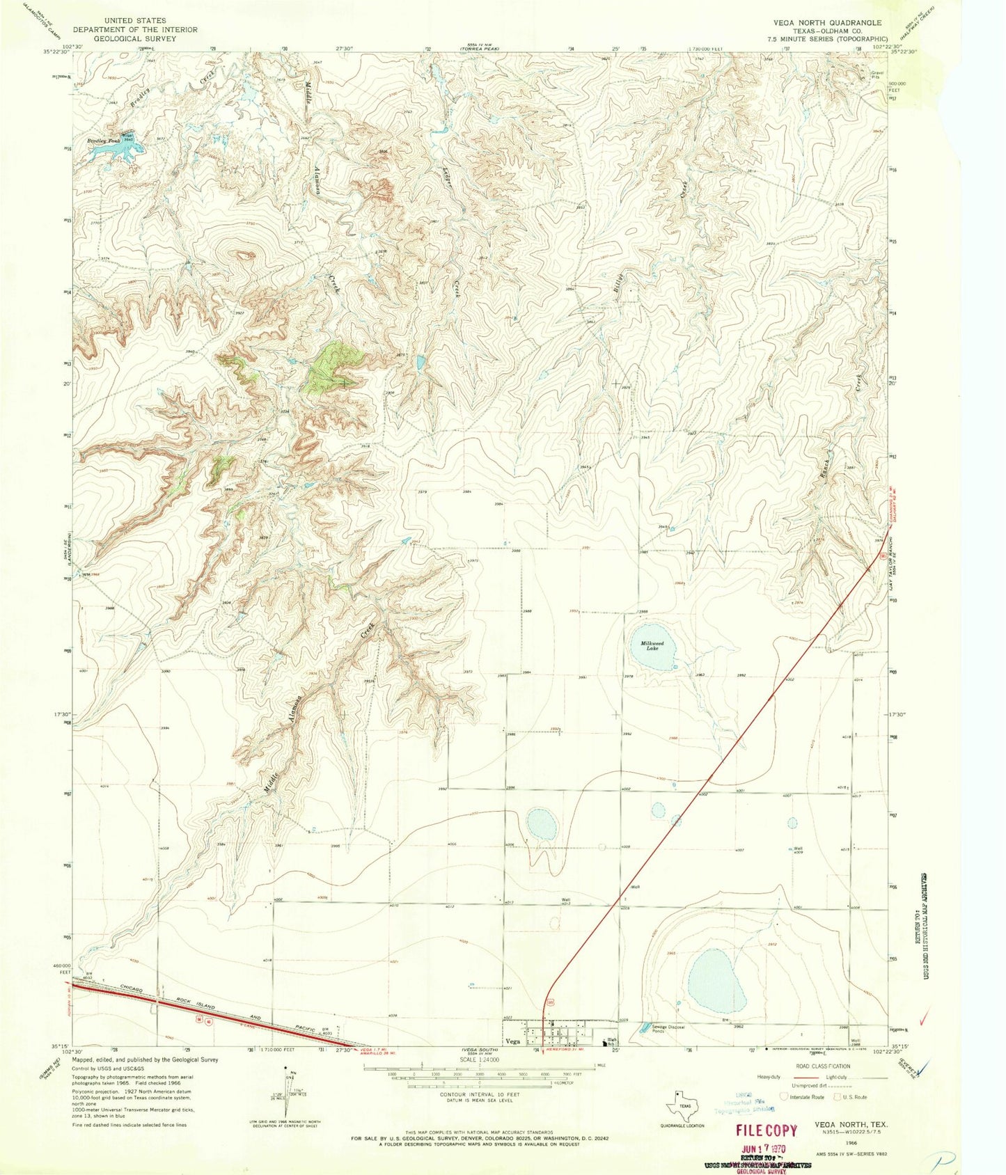 Classic USGS Vega North Texas 7.5'x7.5' Topo Map Image