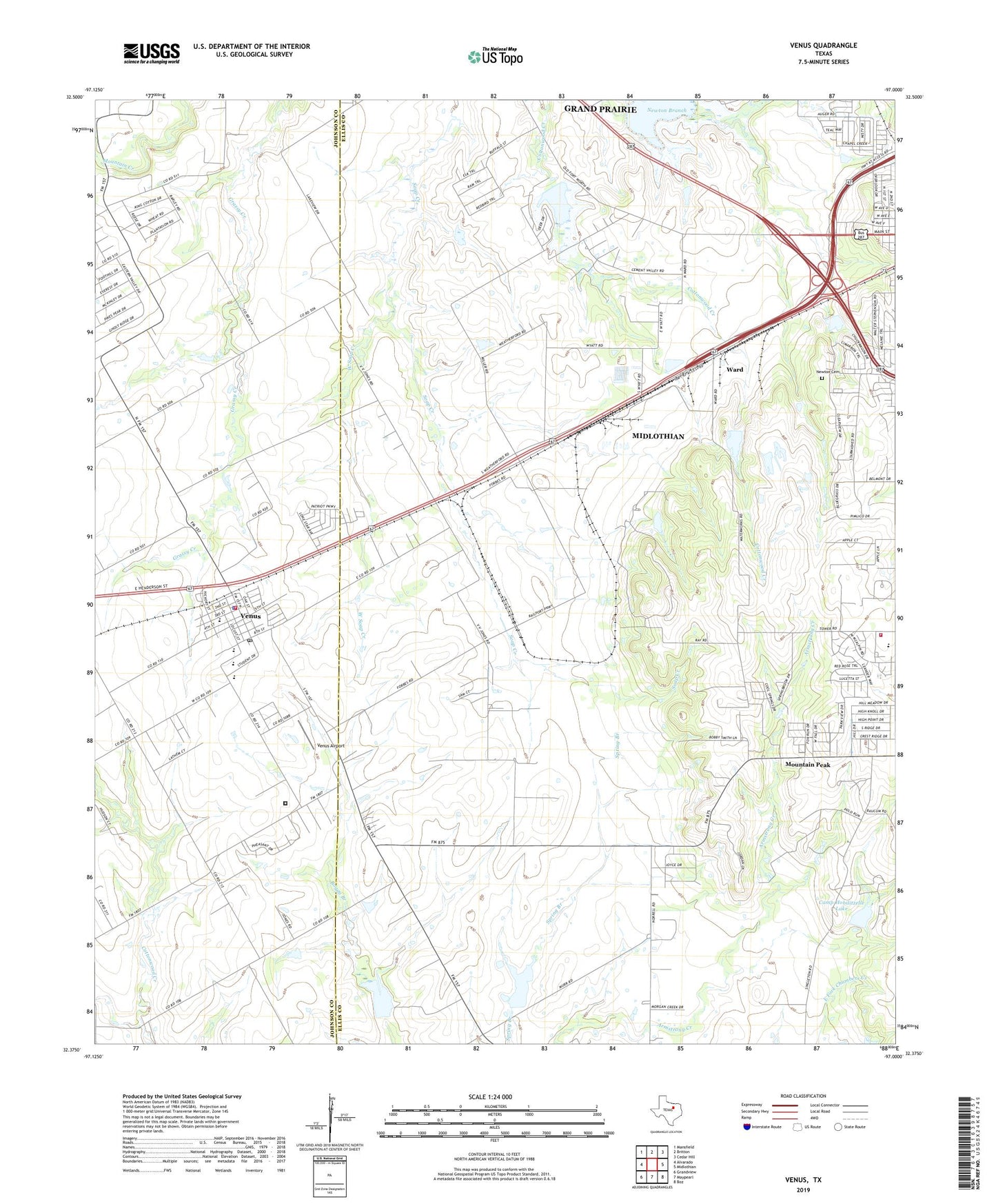 Venus Texas US Topo Map Image