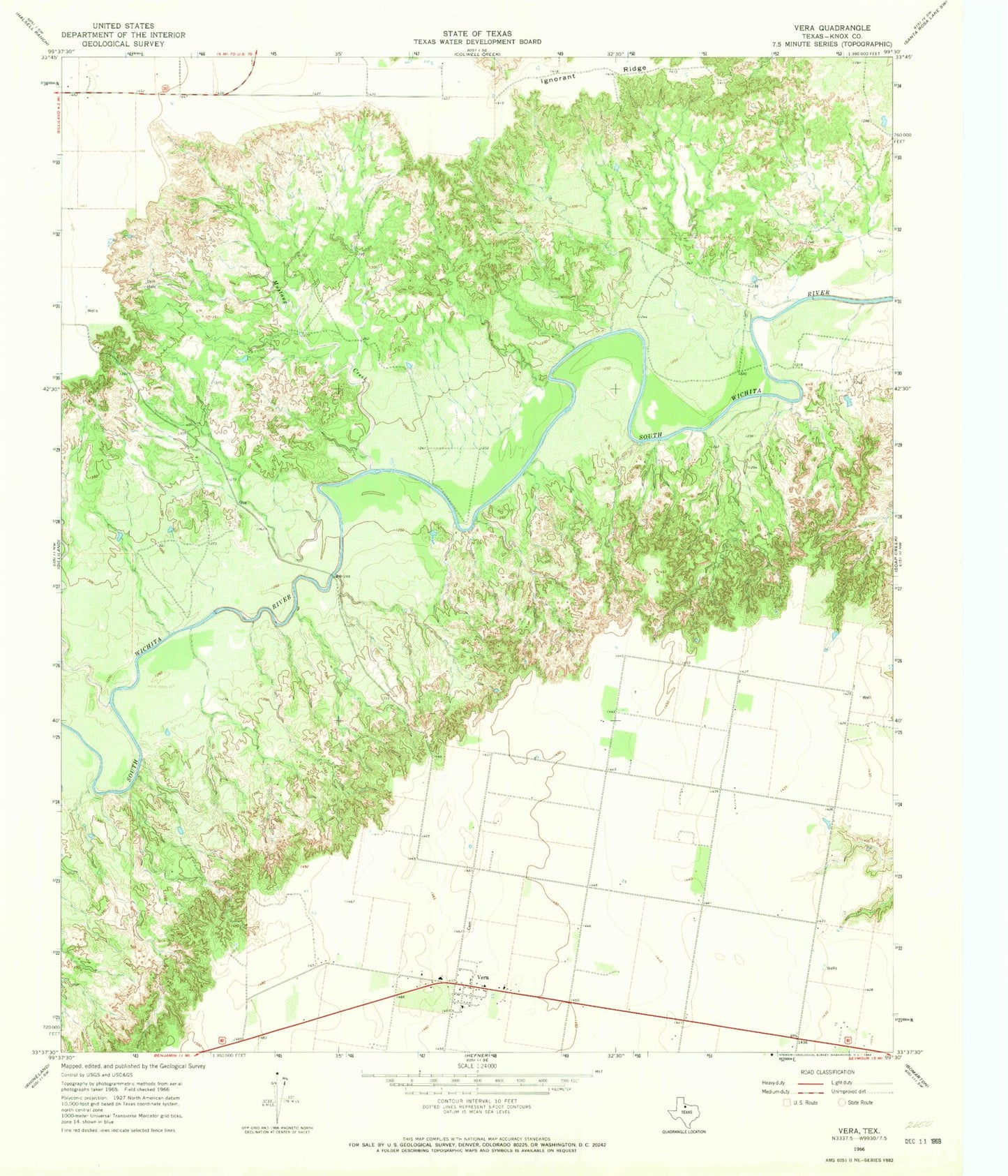 Classic USGS Vera Texas 7.5'x7.5' Topo Map Image
