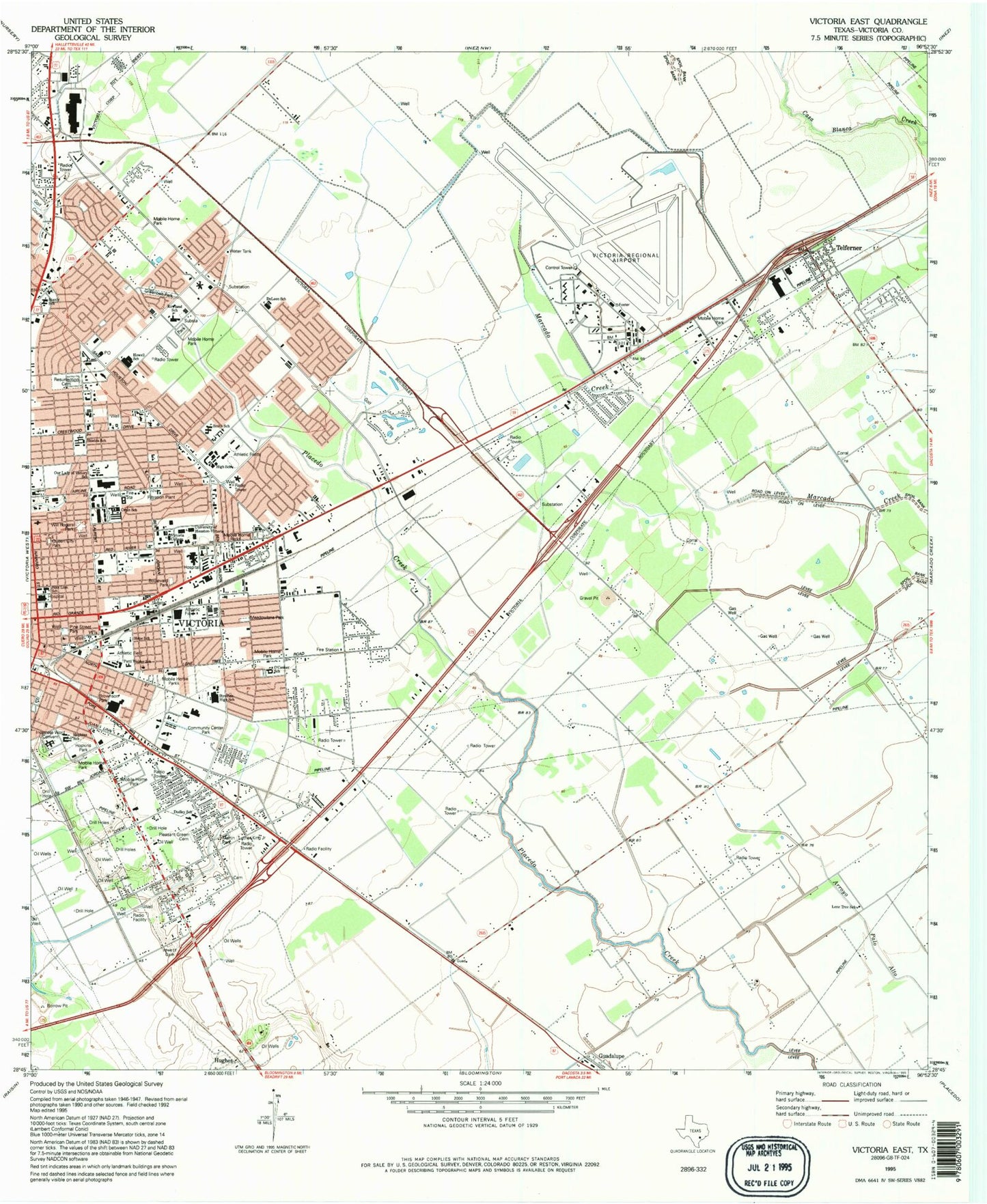 Classic USGS Victoria East Texas 7.5'x7.5' Topo Map Image