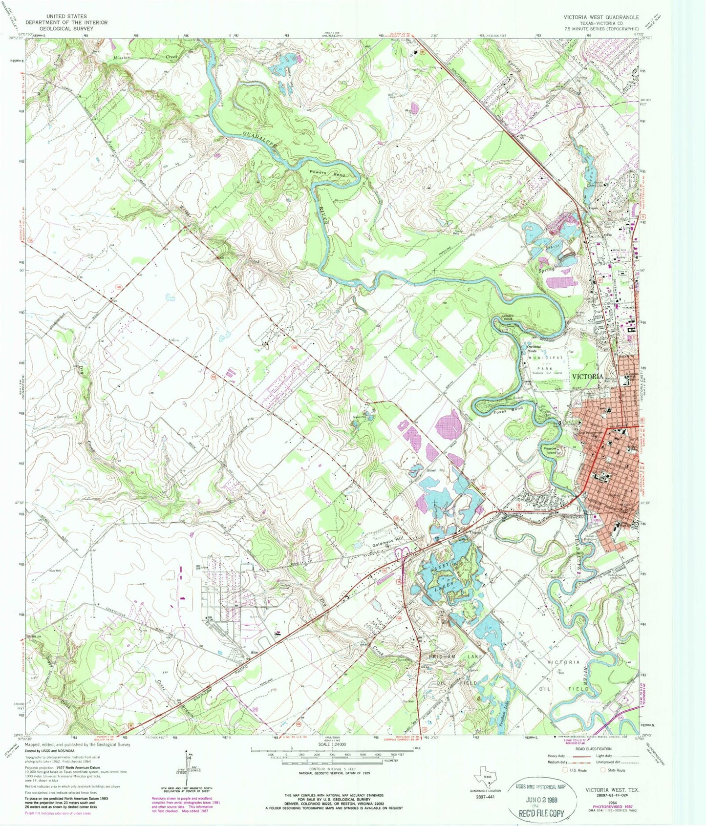 Classic USGS Victoria West Texas 7.5'x7.5' Topo Map Image