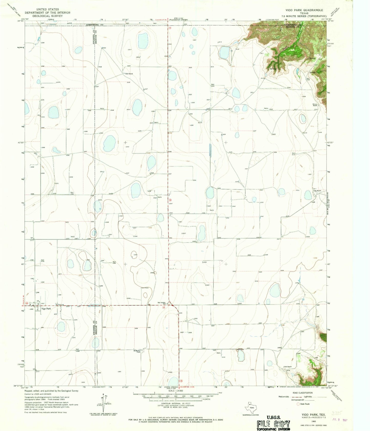 Classic USGS Vigo Park Texas 7.5'x7.5' Topo Map Image