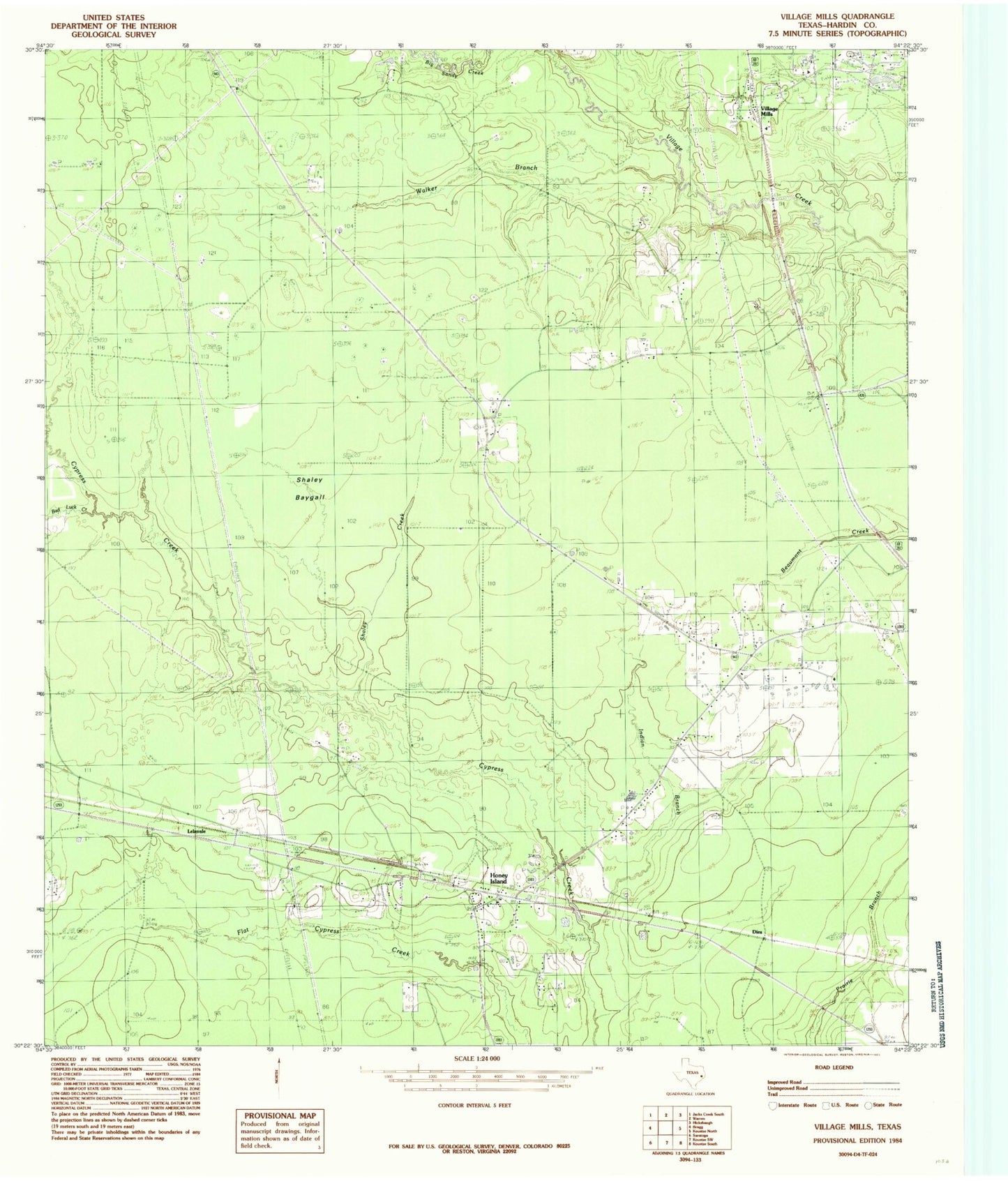 Classic USGS Village Mills Texas 7.5'x7.5' Topo Map Image