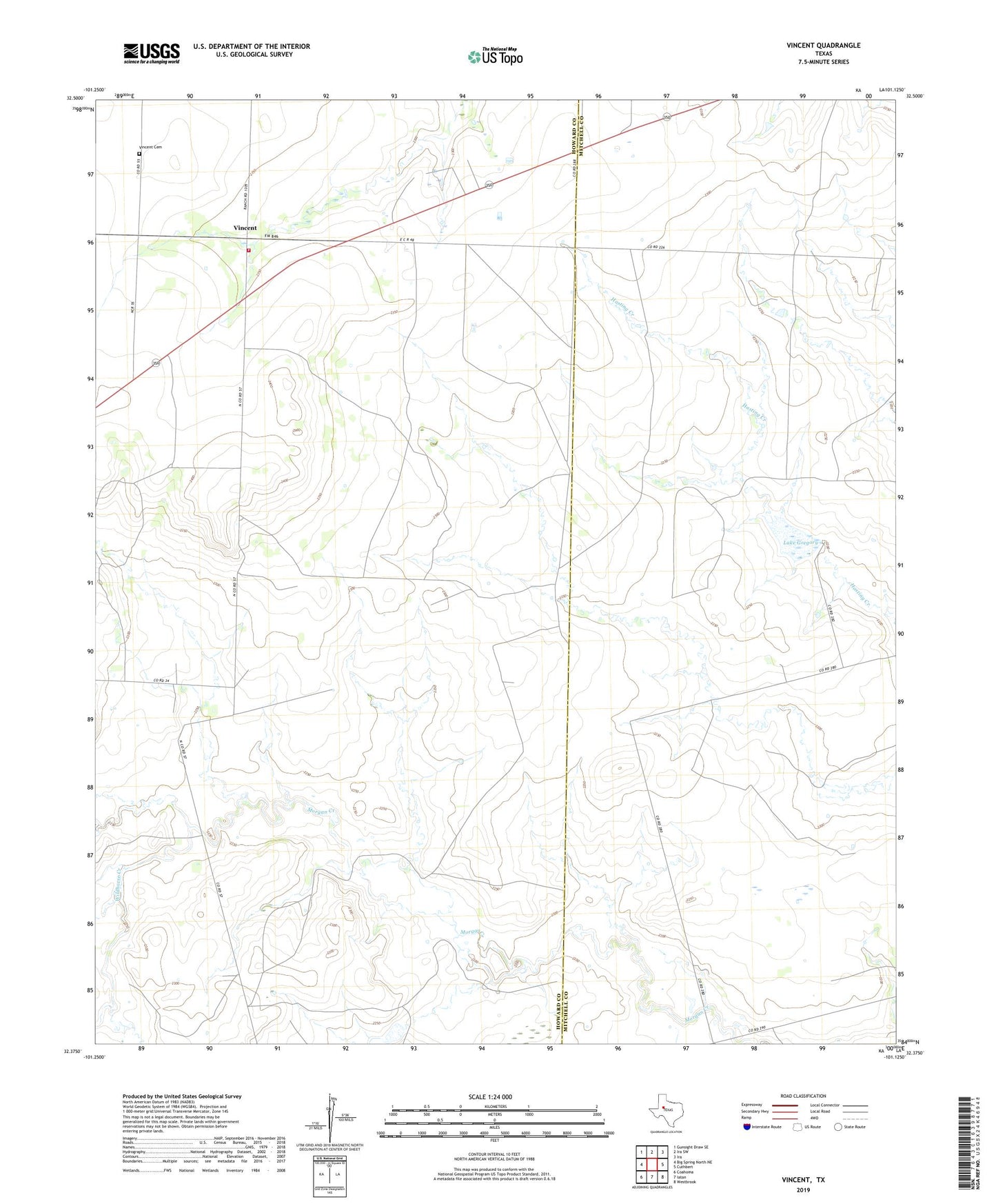 Vincent Texas US Topo Map Image