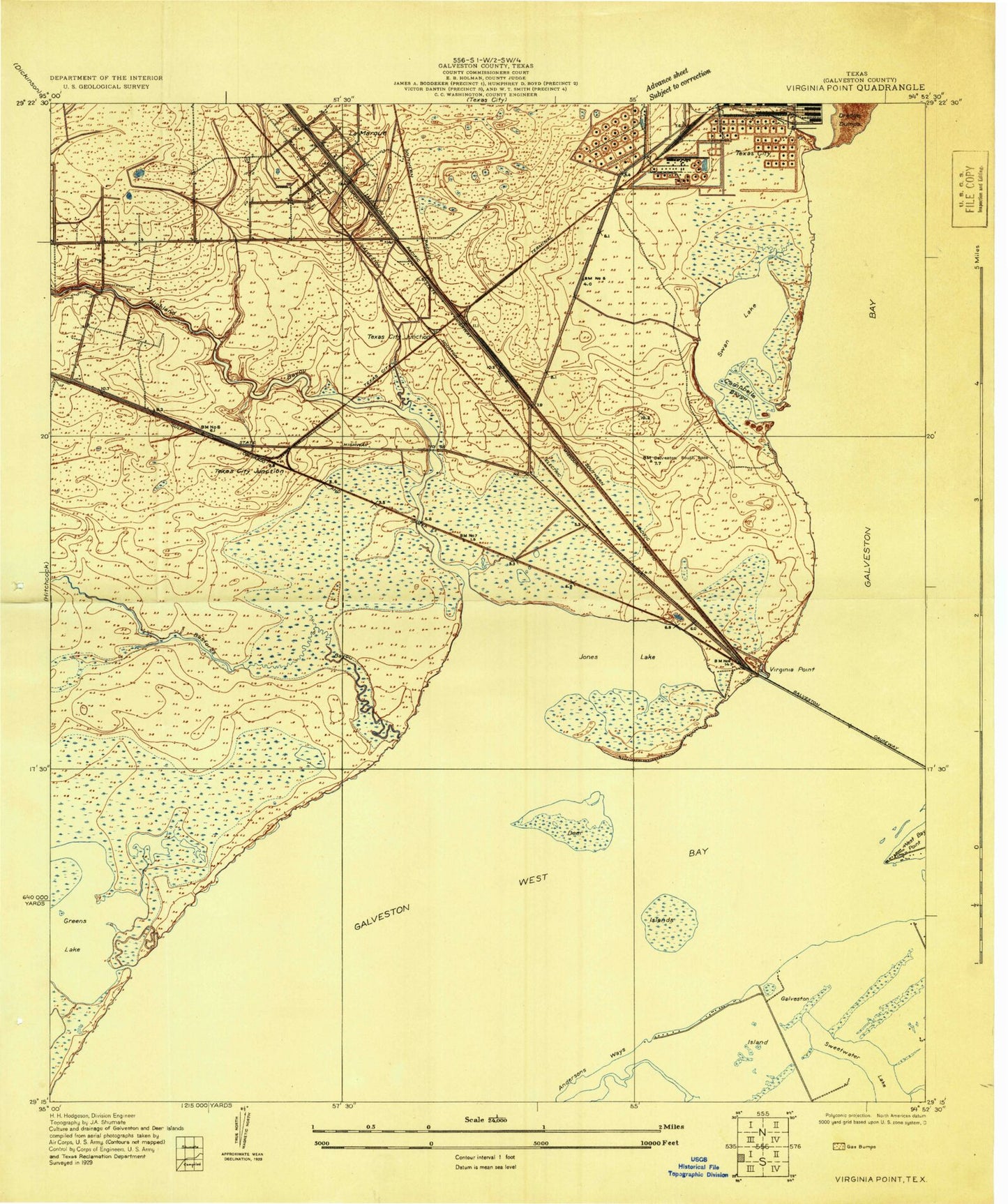 Classic USGS Virginia Point Texas 7.5'x7.5' Topo Map Image
