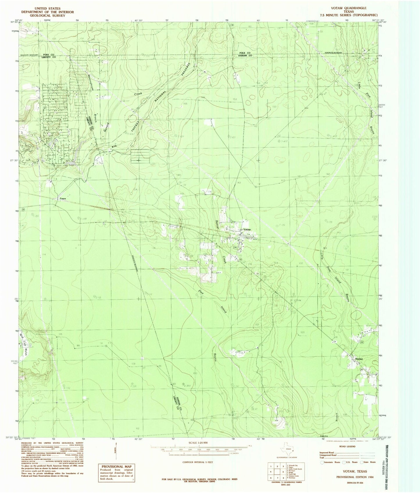 Classic USGS Votaw Texas 7.5'x7.5' Topo Map Image