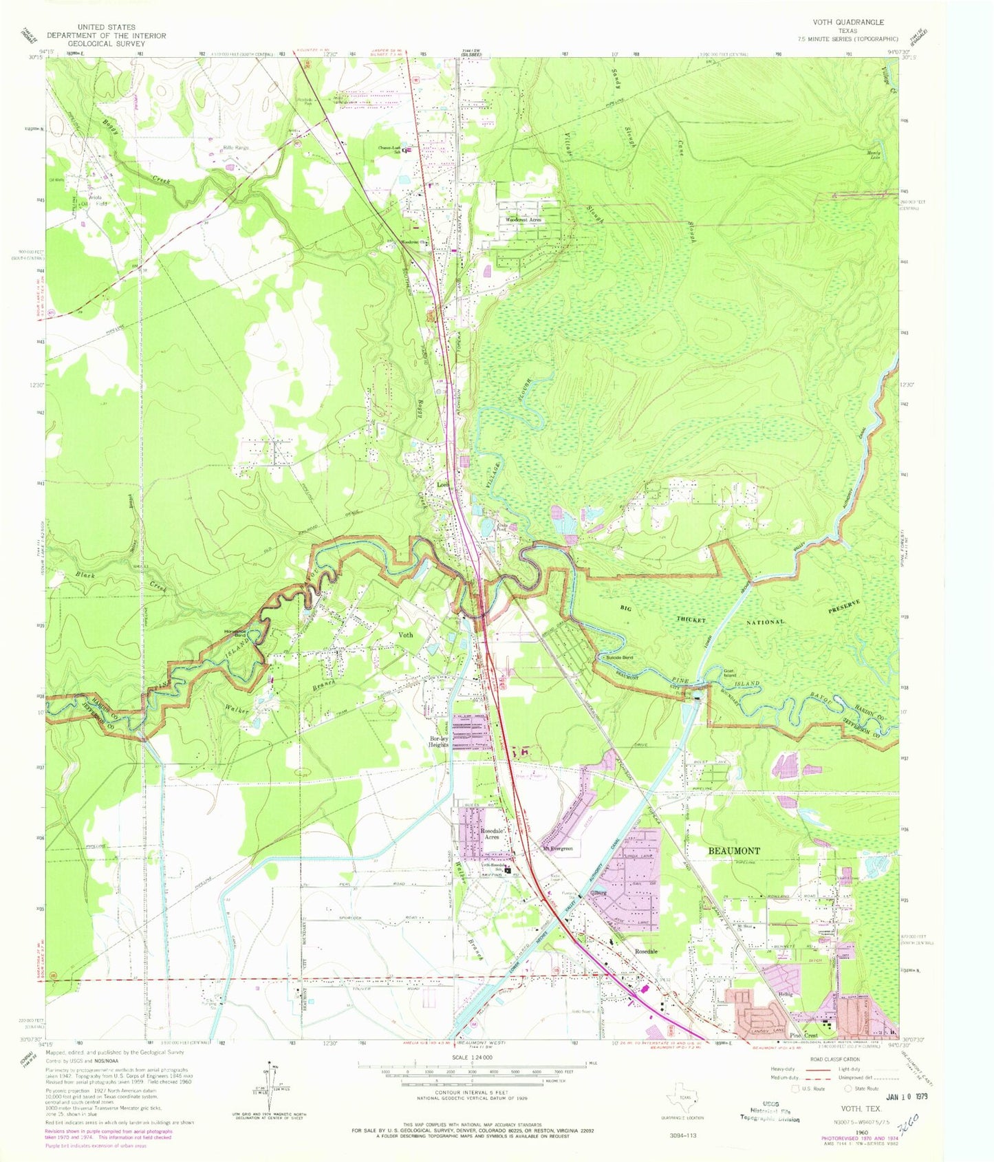 Classic USGS Voth Texas 7.5'x7.5' Topo Map Image