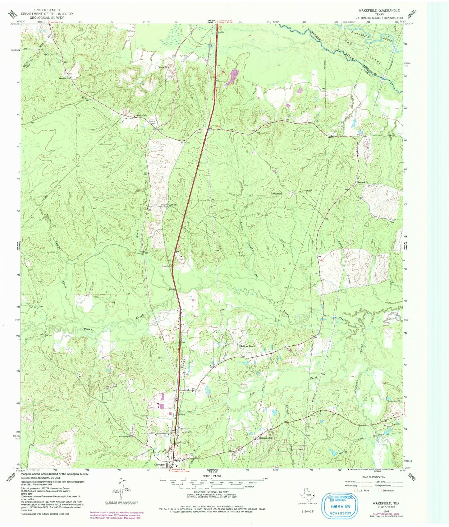 Classic USGS Wakefield Texas 7.5'x7.5' Topo Map Image