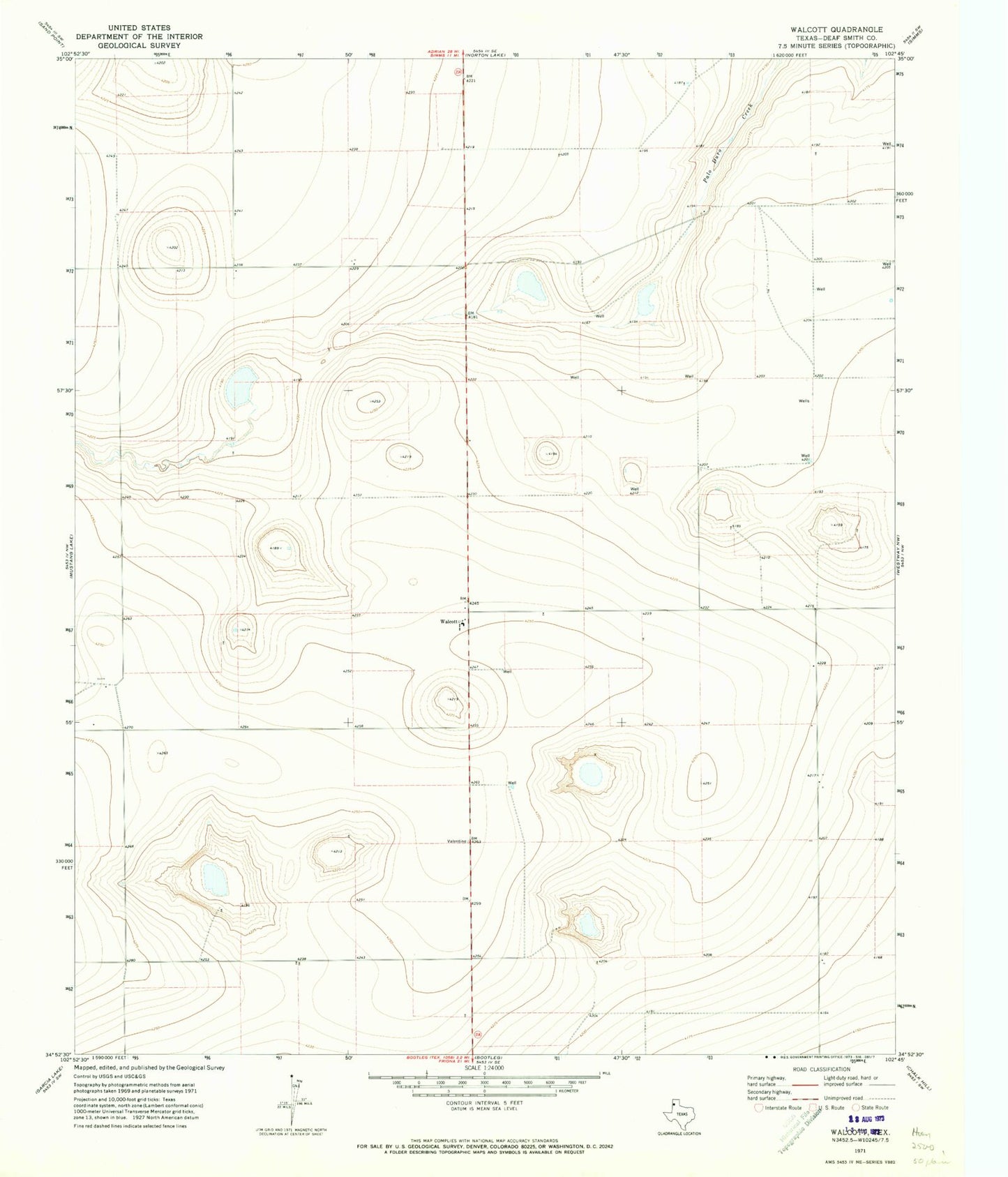 Classic USGS Walcott Texas 7.5'x7.5' Topo Map Image