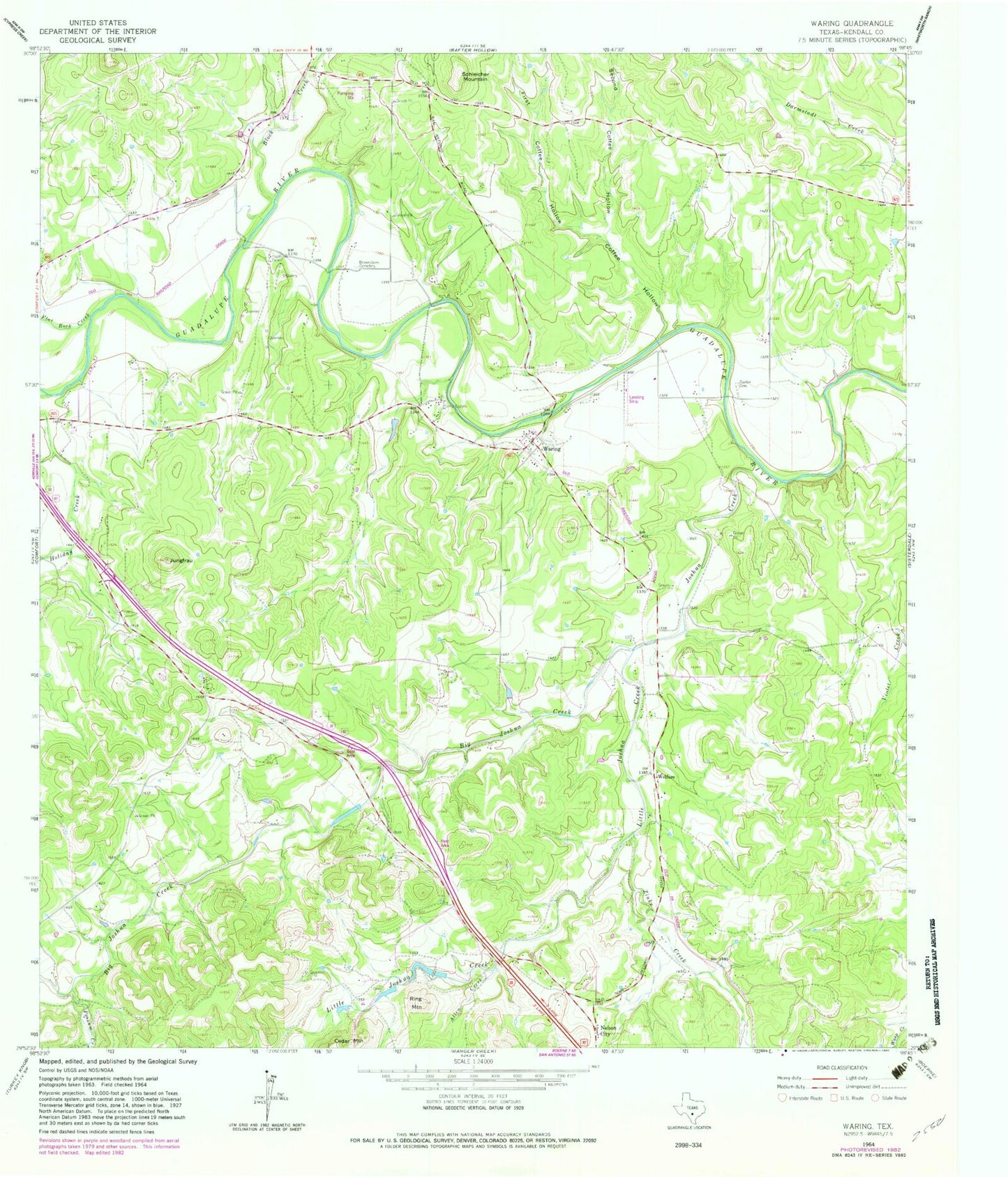Classic USGS Waring Texas 7.5'x7.5' Topo Map Image