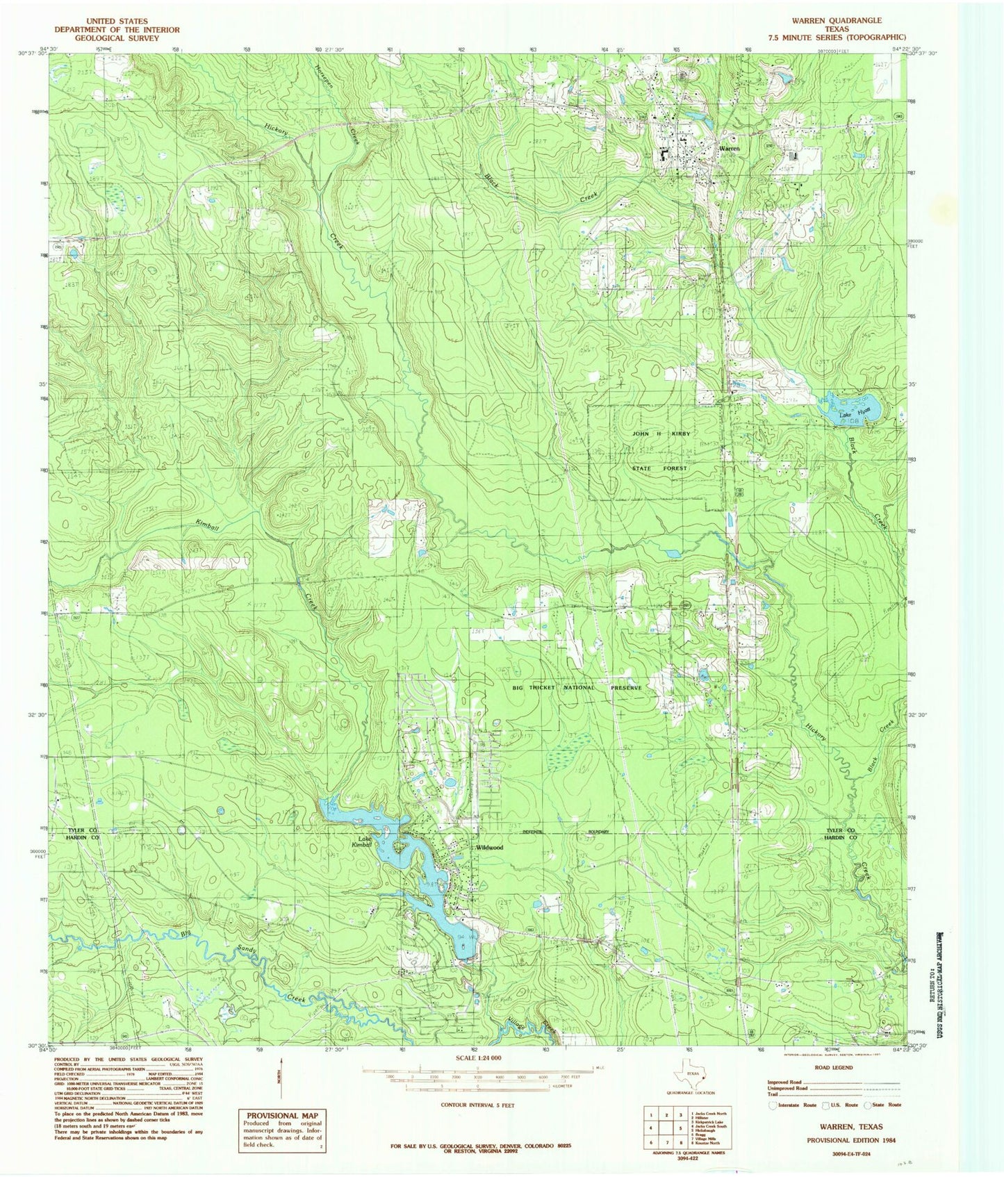 Classic USGS Warren Texas 7.5'x7.5' Topo Map Image