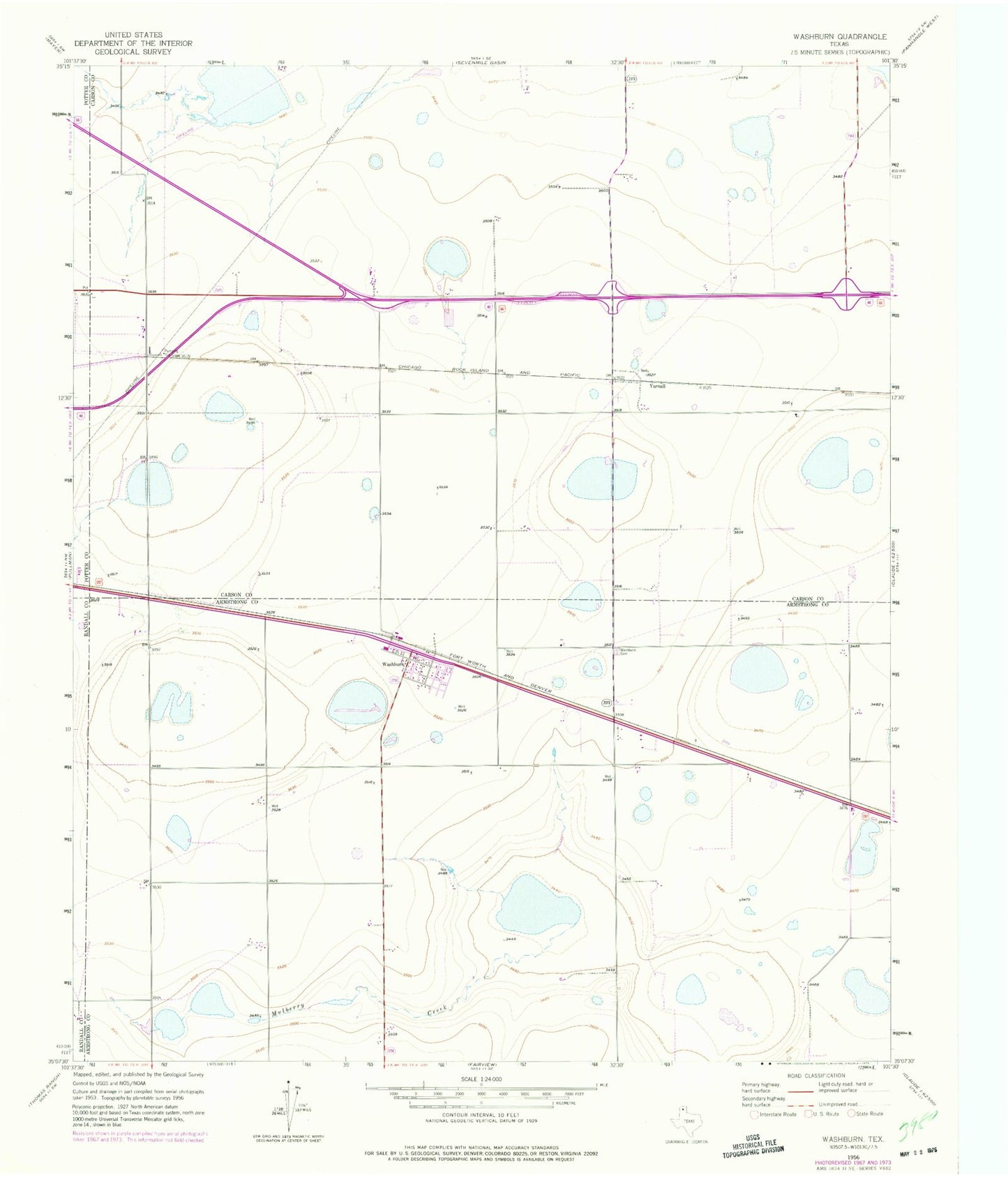 Classic USGS Washburn Texas 7.5'x7.5' Topo Map Image