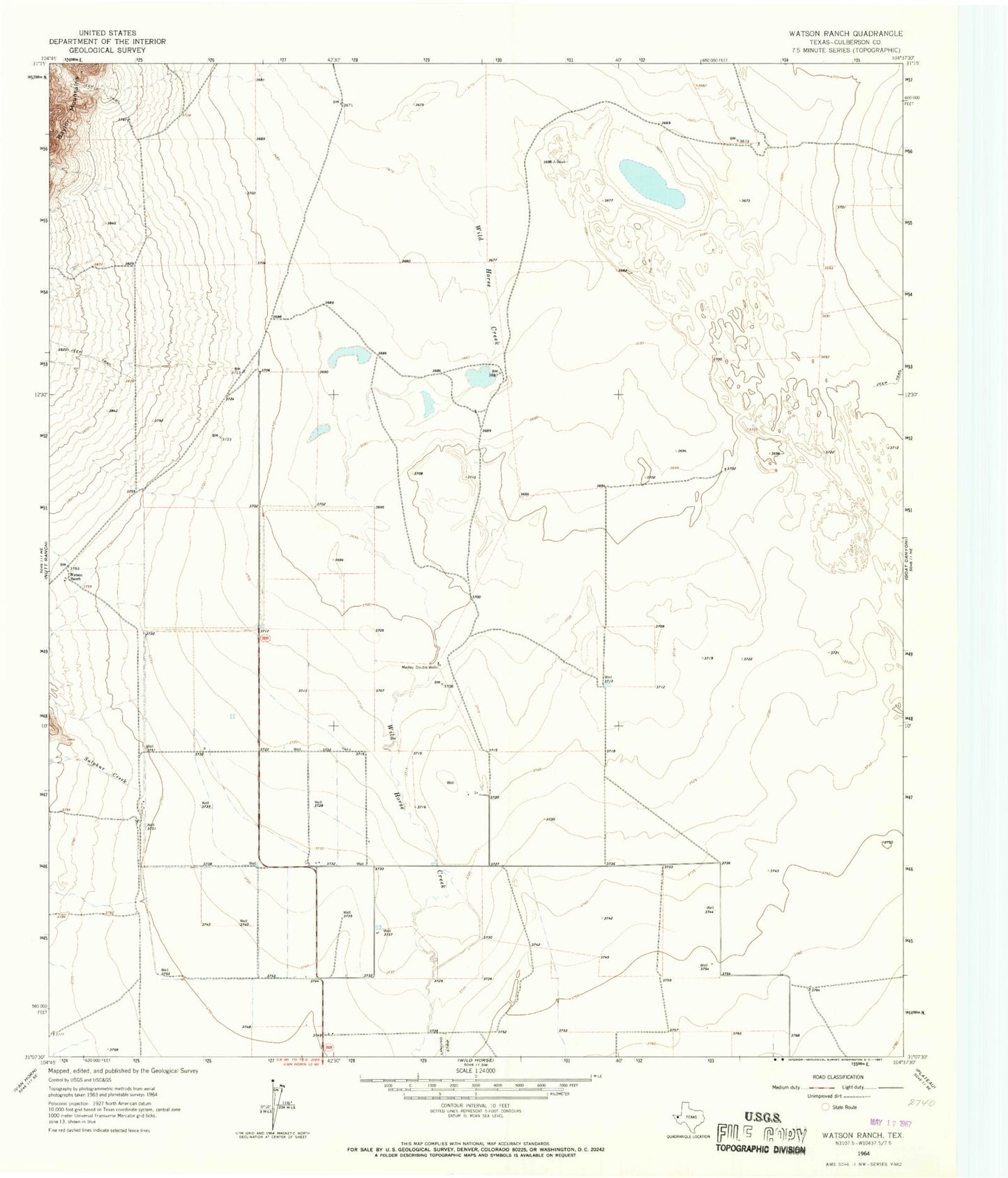 Classic USGS Watson Ranch Texas 7.5'x7.5' Topo Map Image