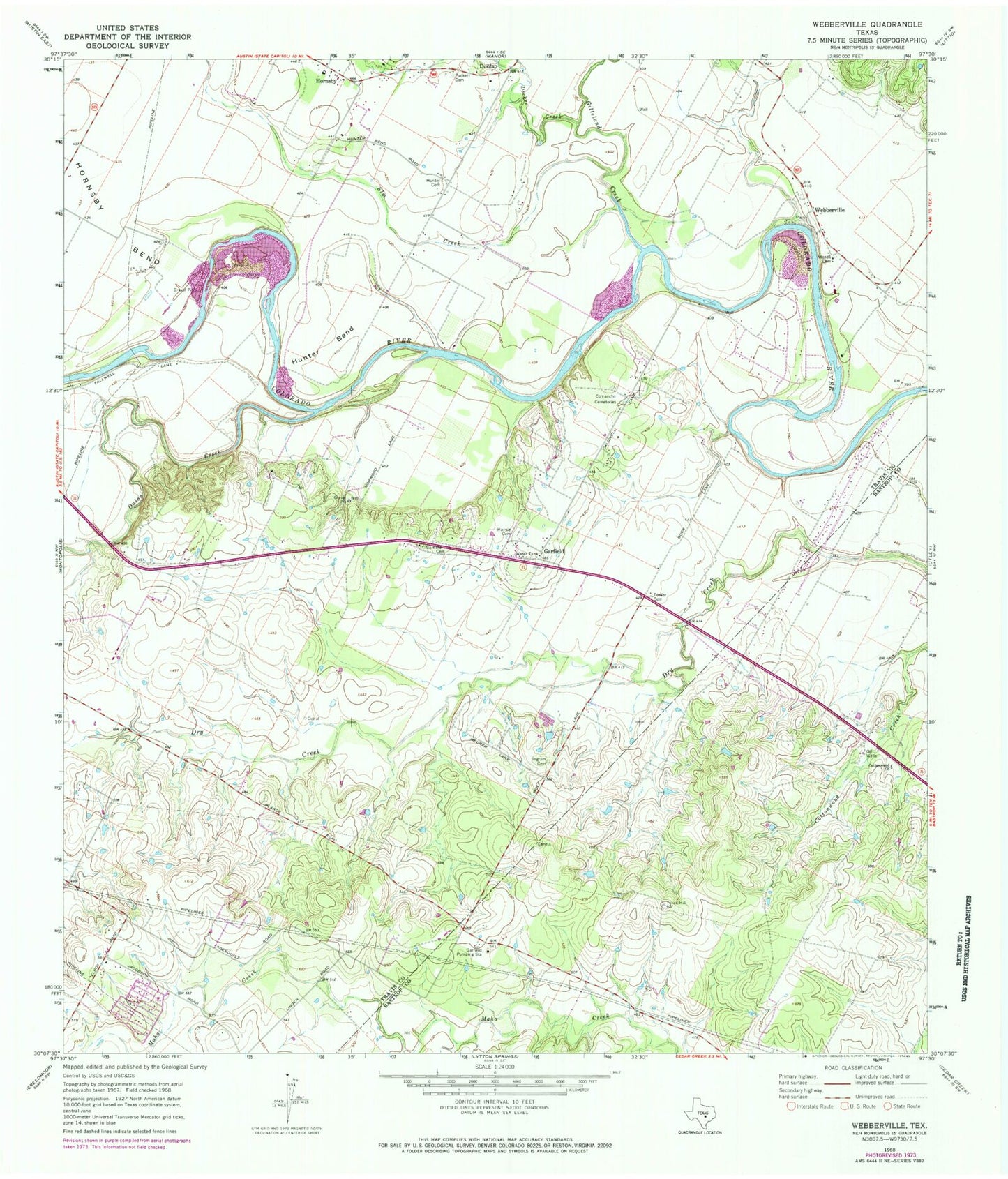 Classic USGS Webberville Texas 7.5'x7.5' Topo Map Image