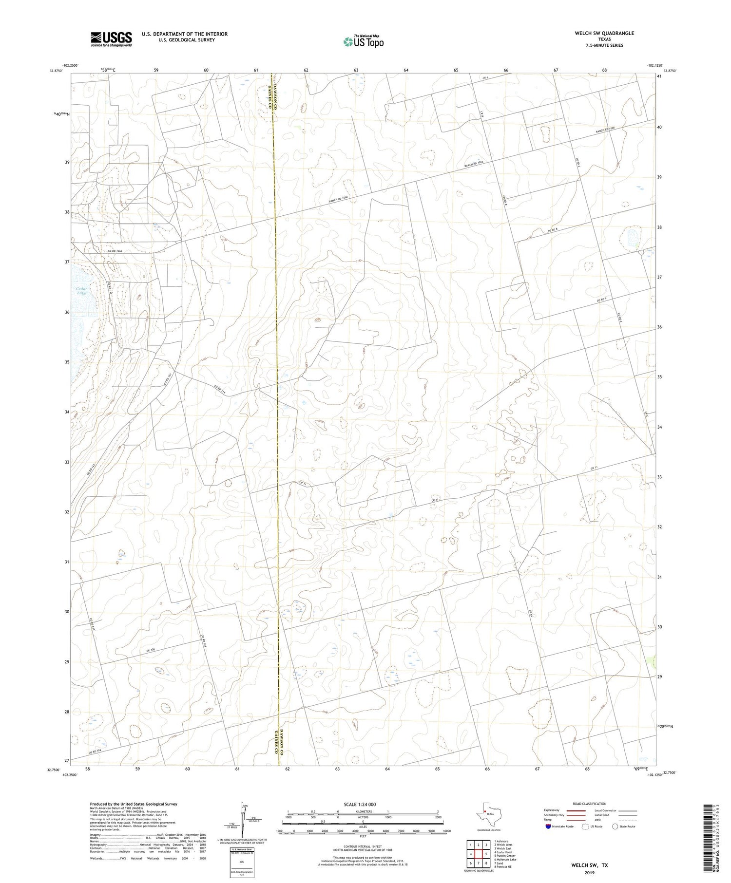 Welch SW Texas US Topo Map Image