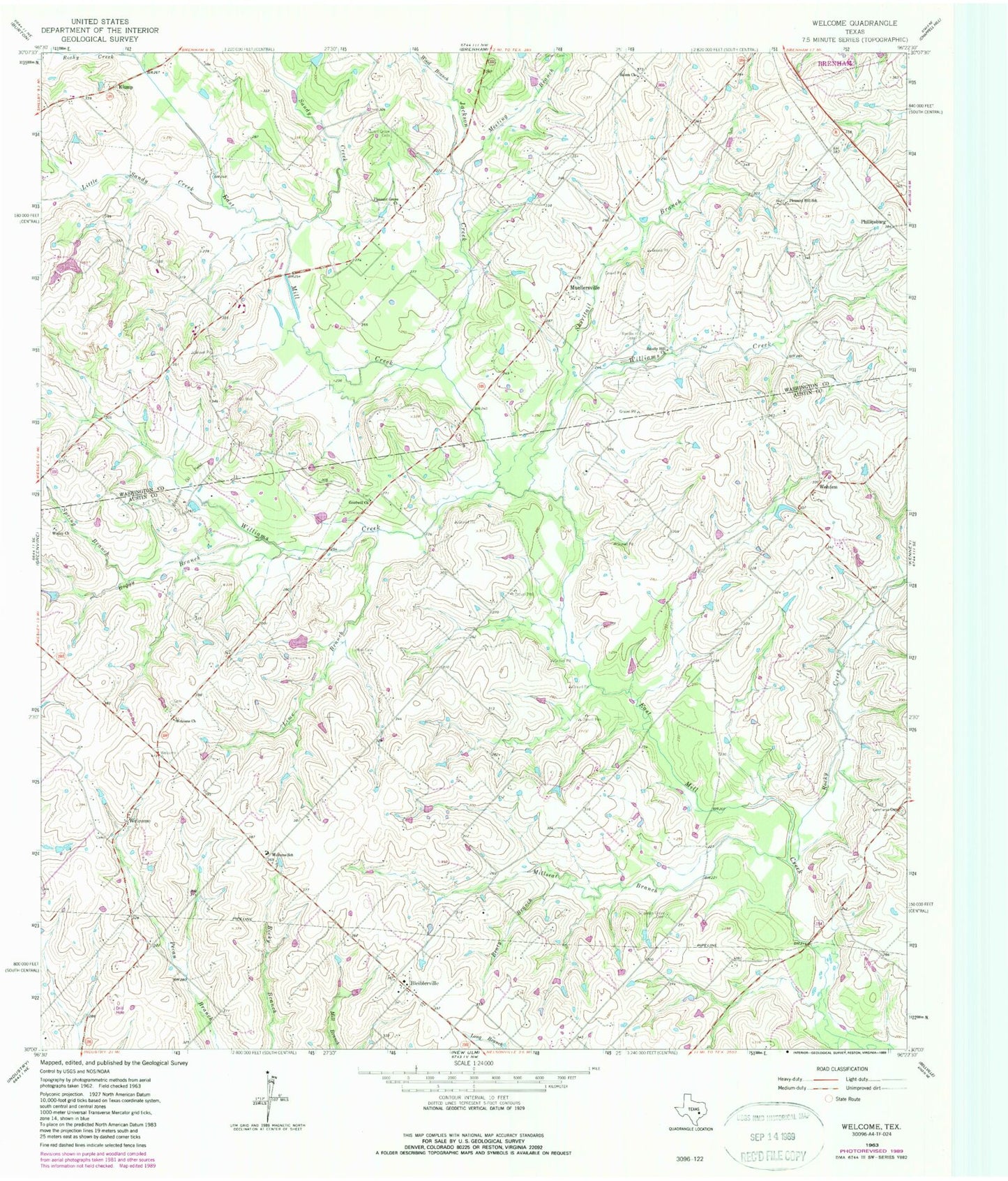 Classic USGS Welcome Texas 7.5'x7.5' Topo Map Image