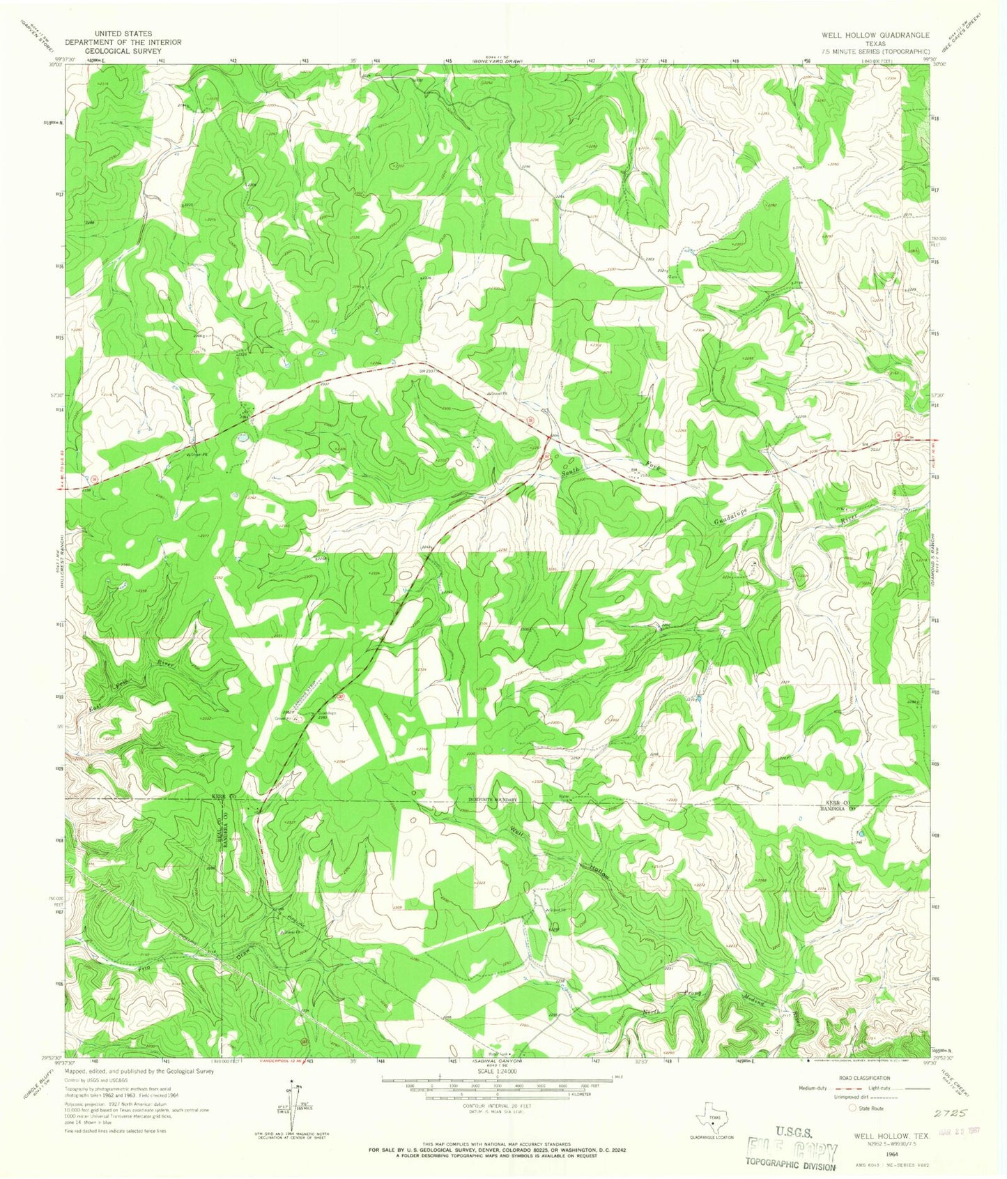Classic USGS Well Hollow Texas 7.5'x7.5' Topo Map Image