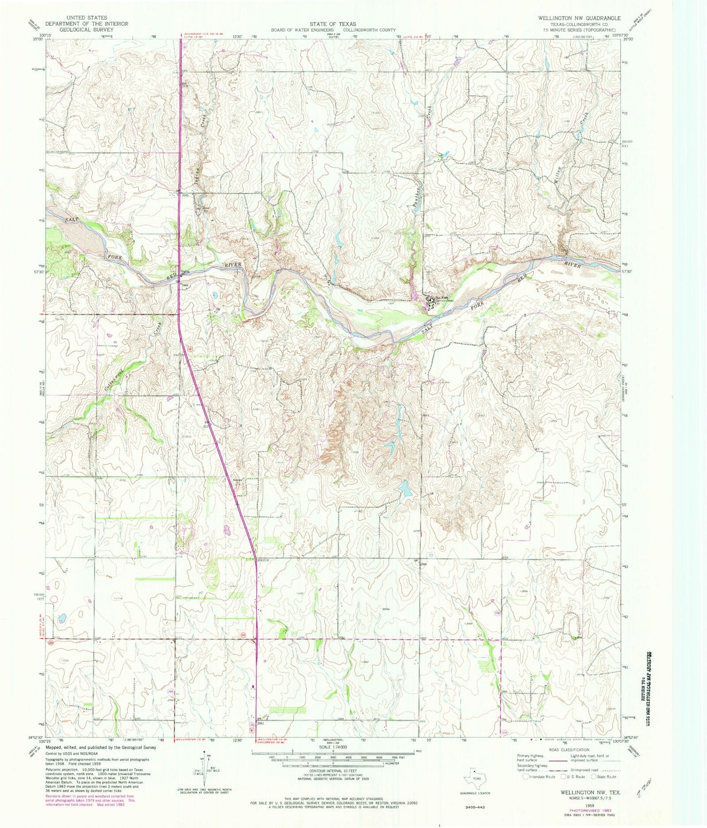 Classic USGS Wellington NW Texas 7.5'x7.5' Topo Map Image
