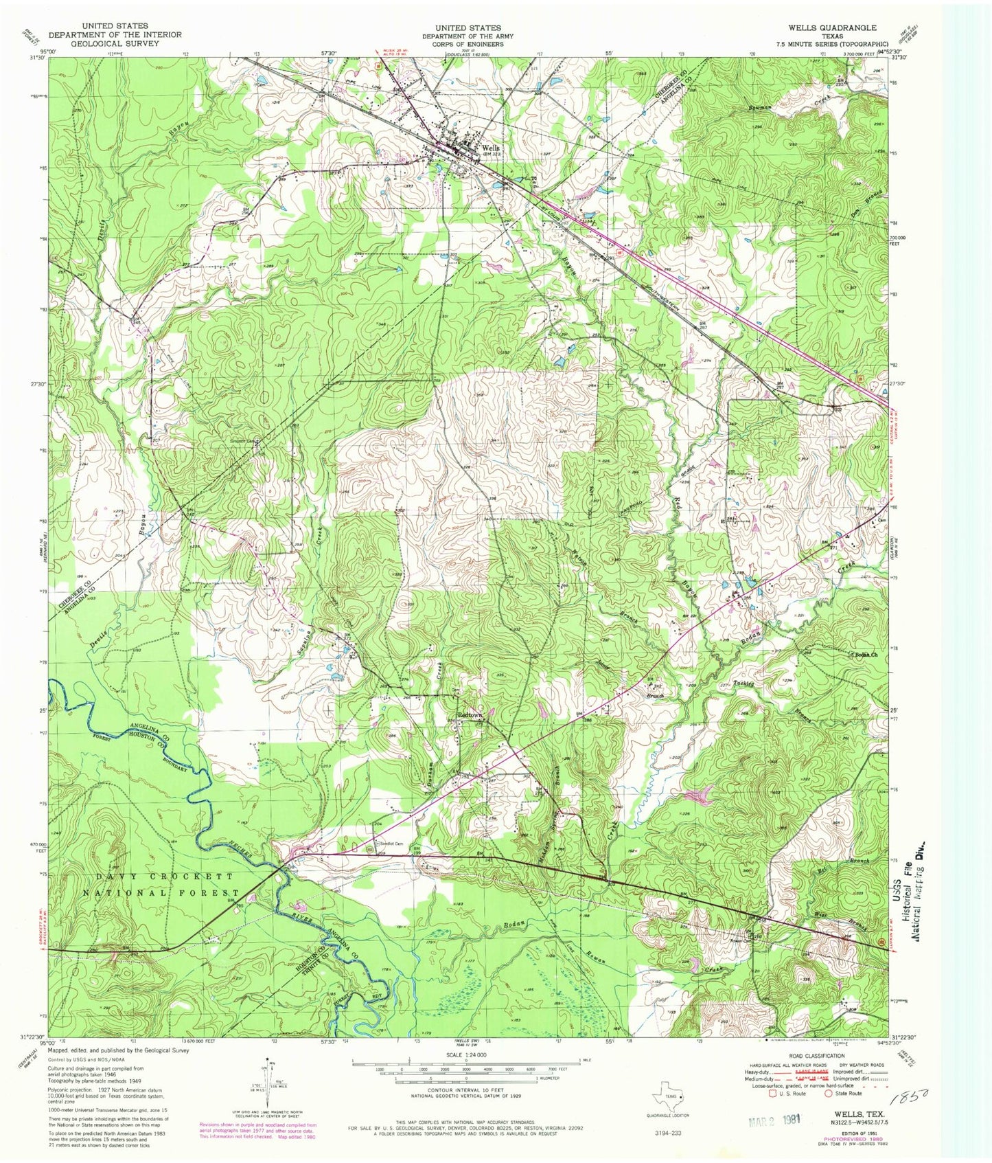 Classic USGS Wells Texas 7.5'x7.5' Topo Map Image