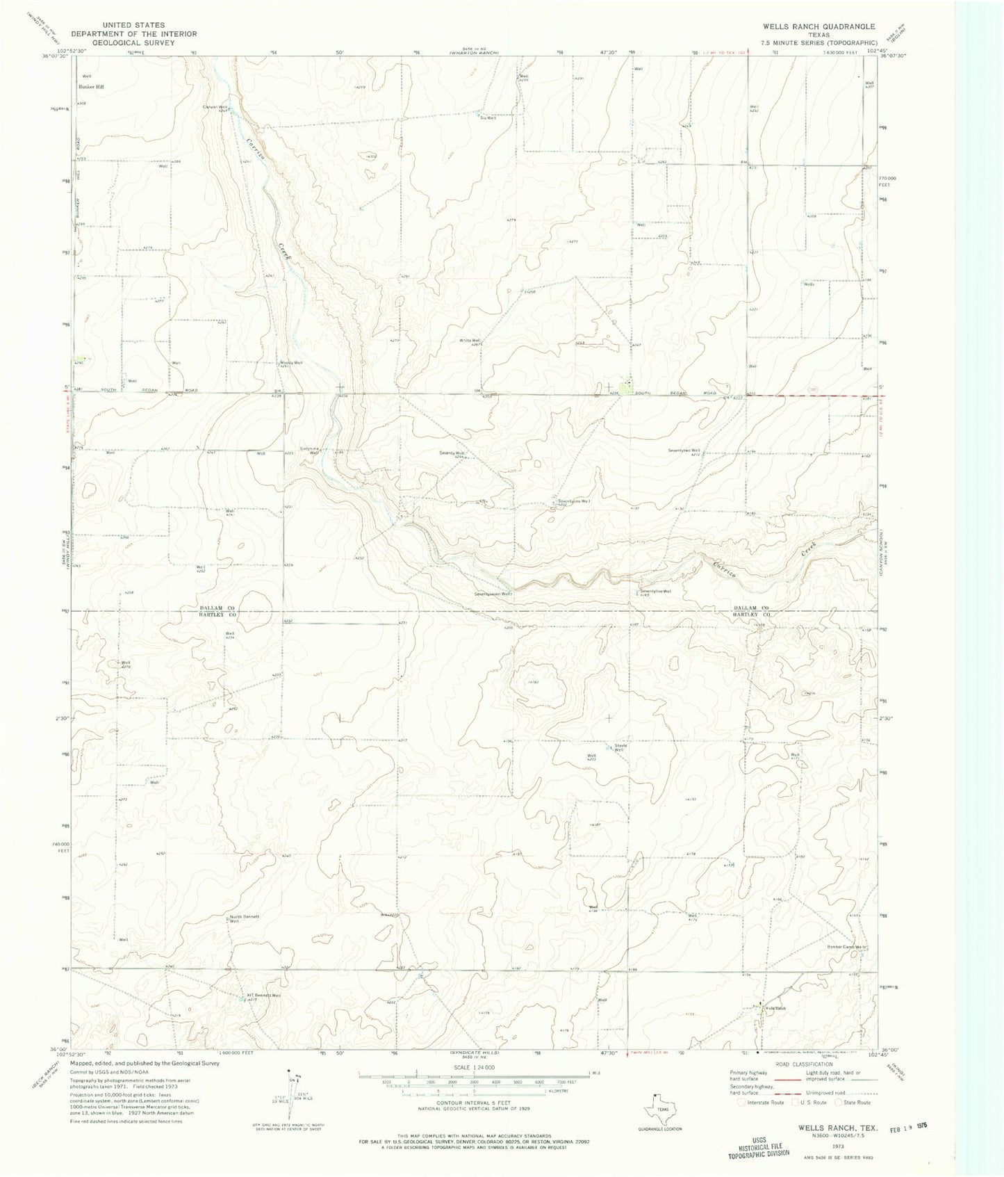 Classic USGS Wells Ranch Texas 7.5'x7.5' Topo Map Image