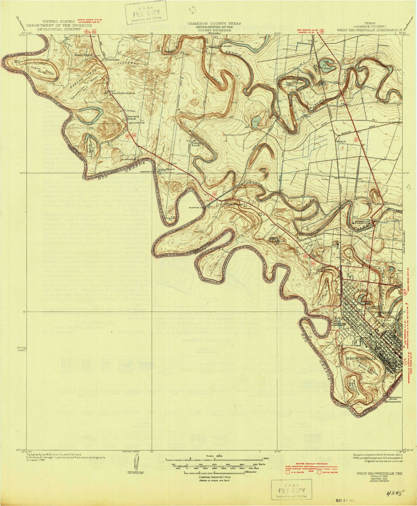 Classic USGS West Brownsville Texas 7.5'x7.5' Topo Map Image