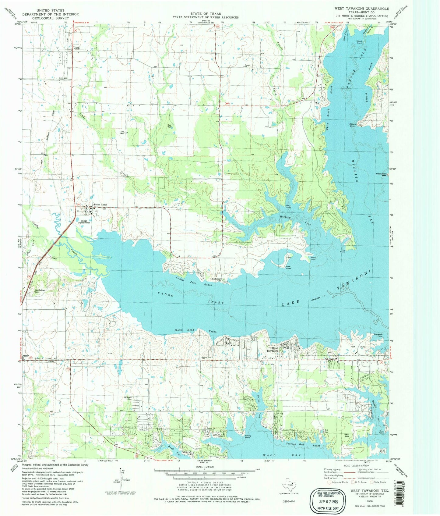 Classic USGS West Tawakoni Texas 7.5'x7.5' Topo Map Image