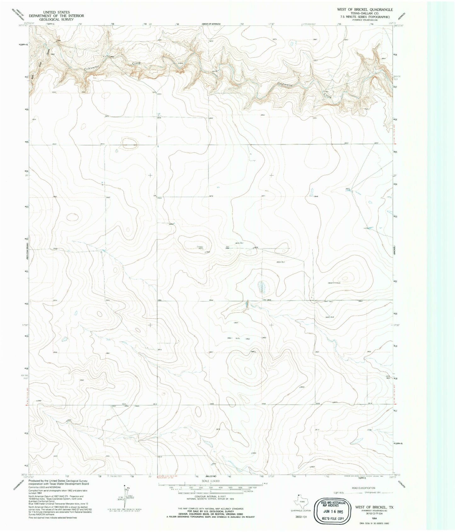 Classic USGS West of Brickel Texas 7.5'x7.5' Topo Map Image