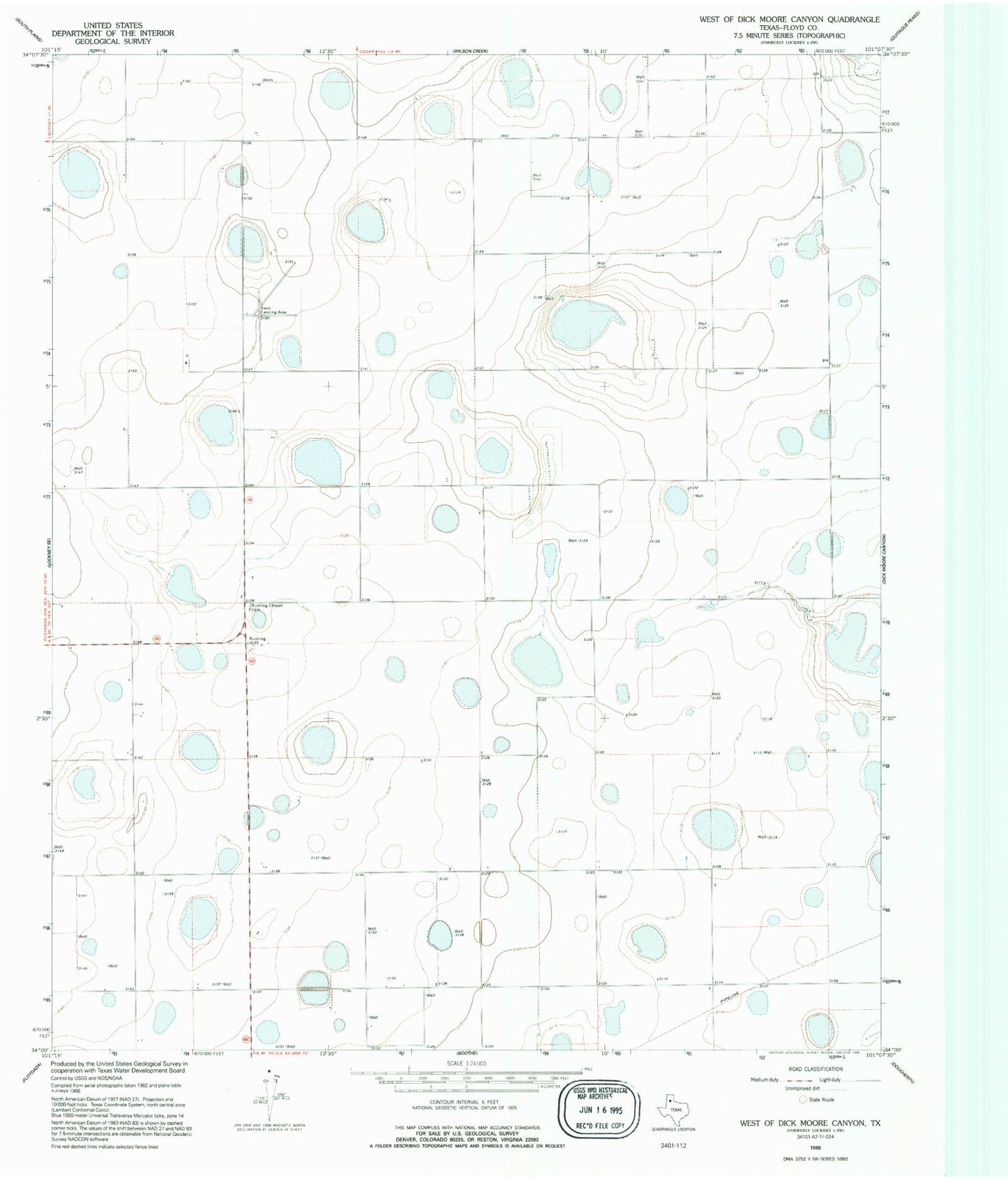 Classic USGS West of Dick Moore Canyon Texas 7.5'x7.5' Topo Map Image