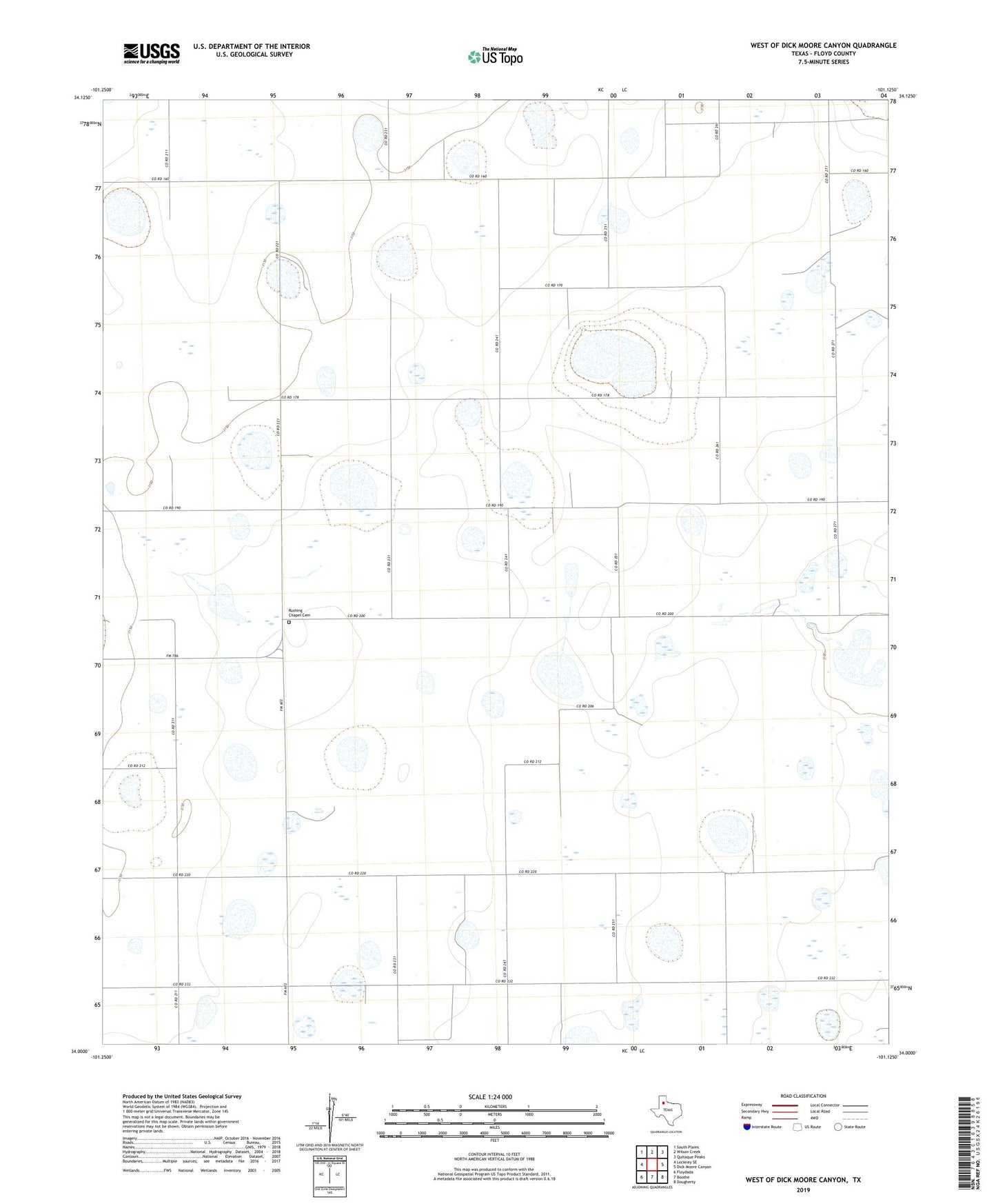 West of Dick Moore Canyon Texas US Topo Map Image