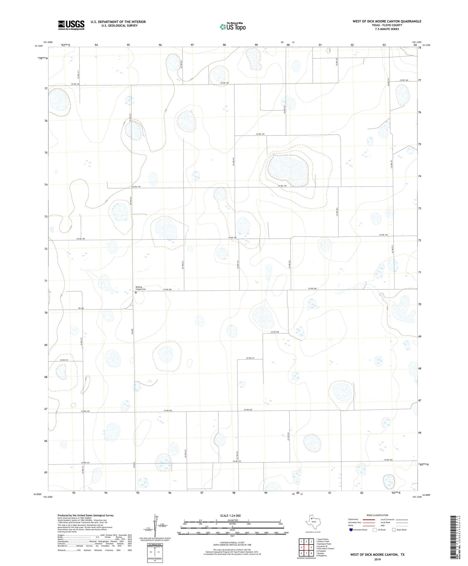 West of Dick Moore Canyon Texas US Topo Map Image