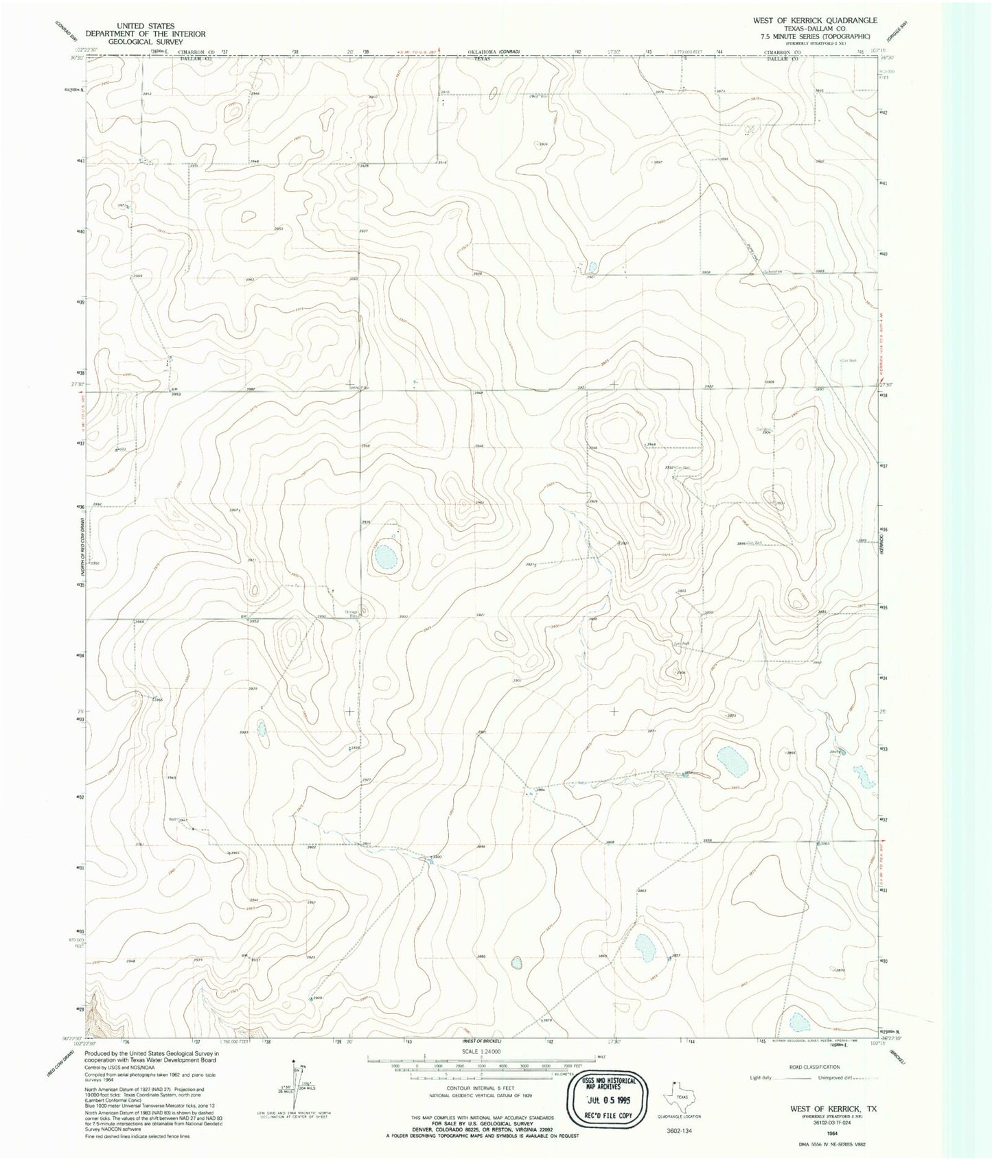 Classic USGS West of Kerrick Texas 7.5'x7.5' Topo Map Image
