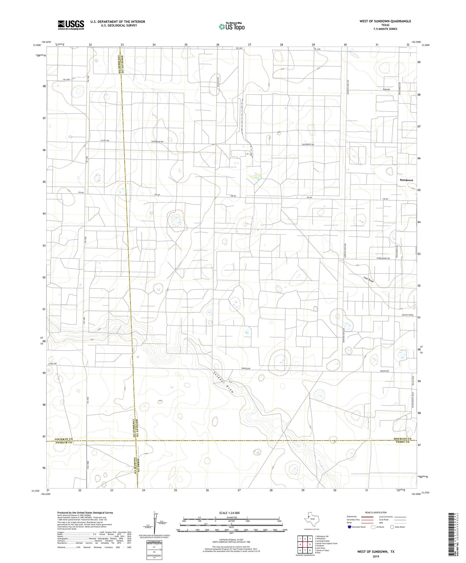 West of Sundown Texas US Topo Map Image