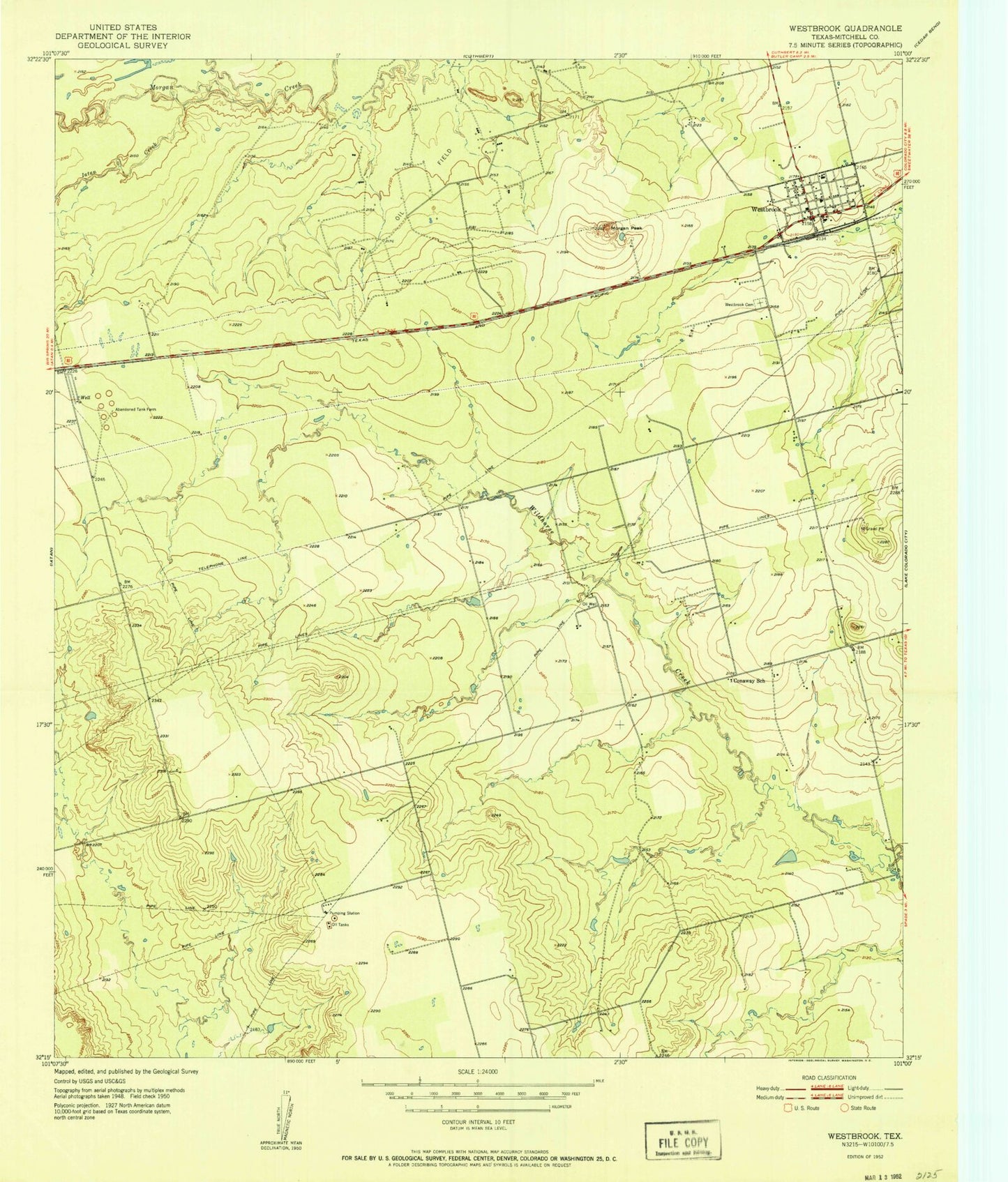 Classic USGS Westbrook Texas 7.5'x7.5' Topo Map Image