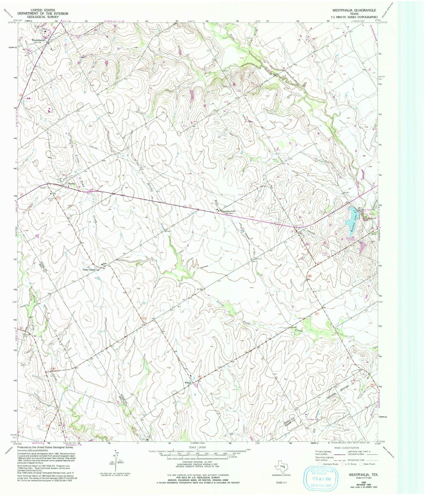 Classic USGS Westphalia Texas 7.5'x7.5' Topo Map Image