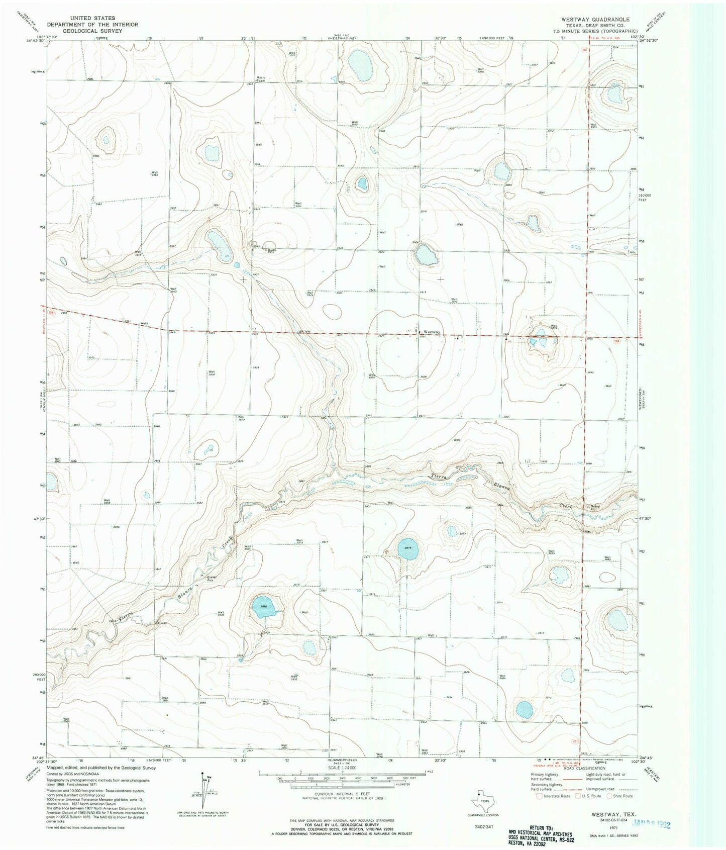 Classic USGS Westway Texas 7.5'x7.5' Topo Map Image