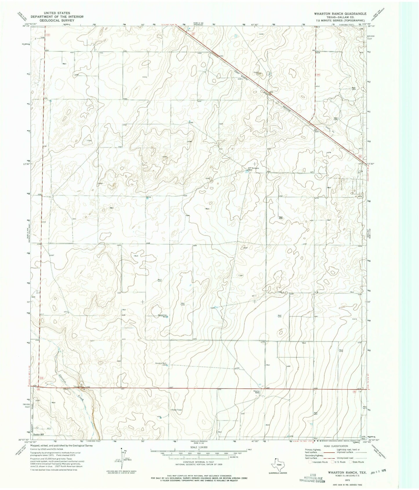 Classic USGS Wharton Ranch Texas 7.5'x7.5' Topo Map Image