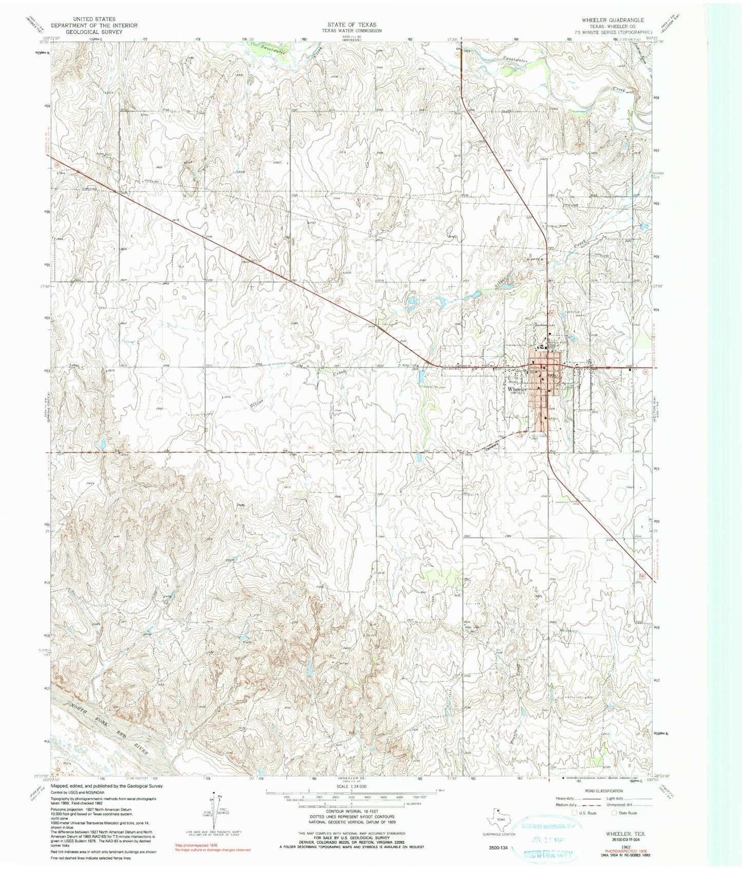 Classic USGS Wheeler Texas 7.5'x7.5' Topo Map Image