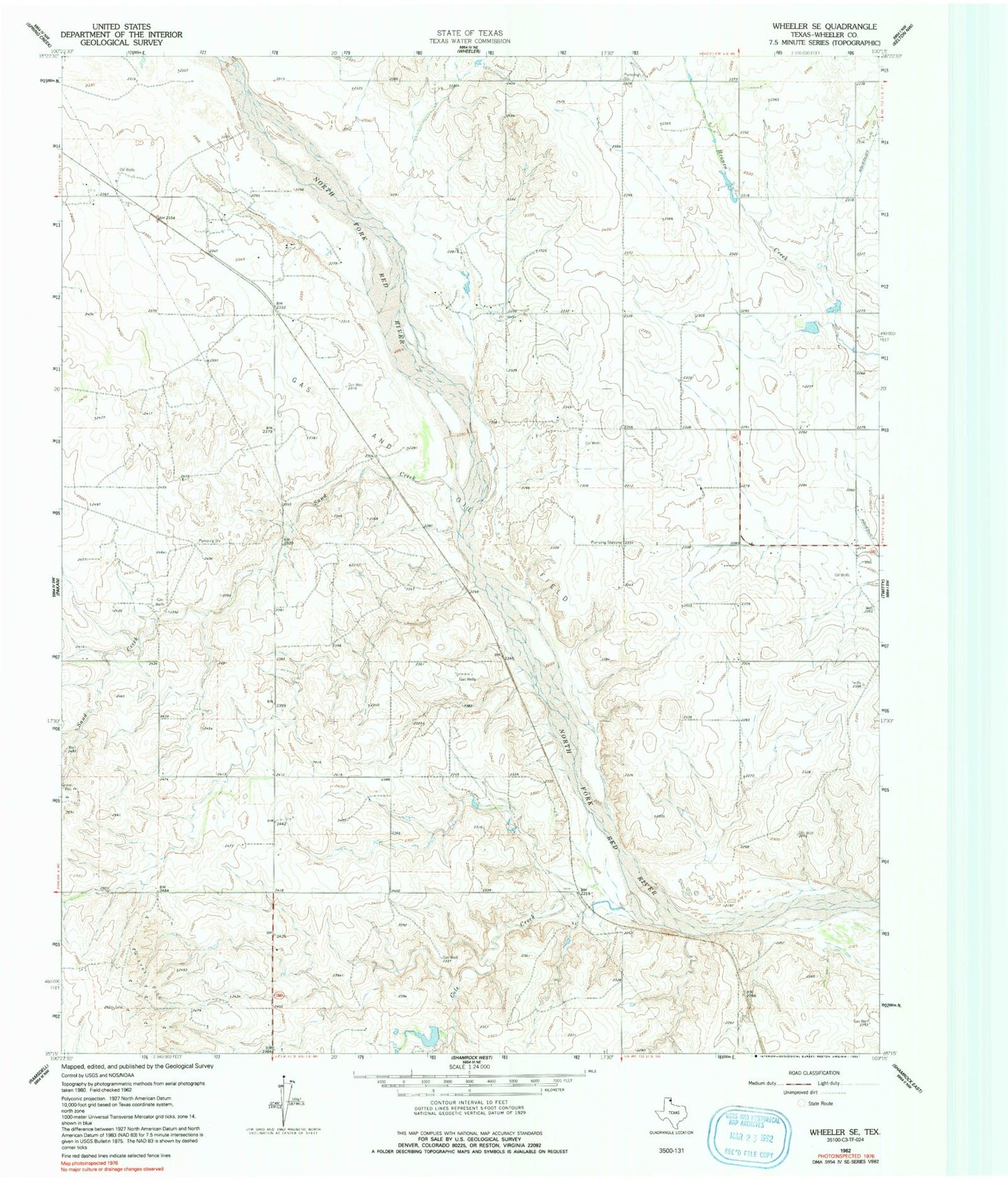 Classic USGS Wheeler SE Texas 7.5'x7.5' Topo Map Image