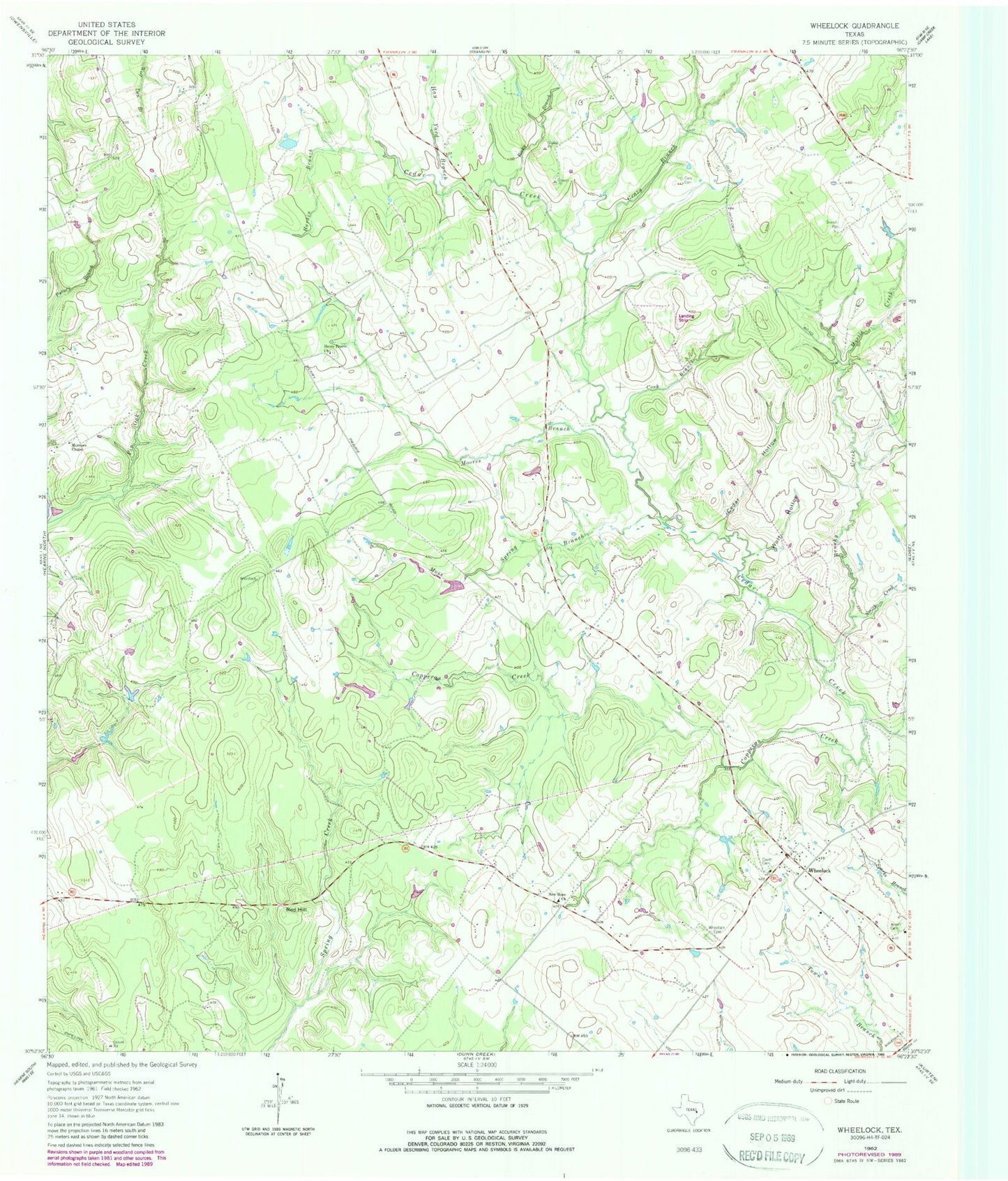 Classic USGS Wheelock Texas 7.5'x7.5' Topo Map Image