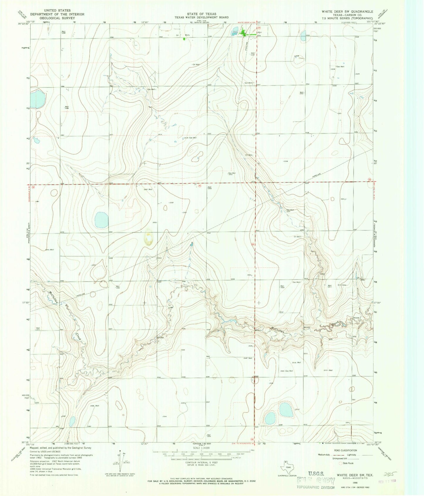Classic USGS White Deer SW Texas 7.5'x7.5' Topo Map Image