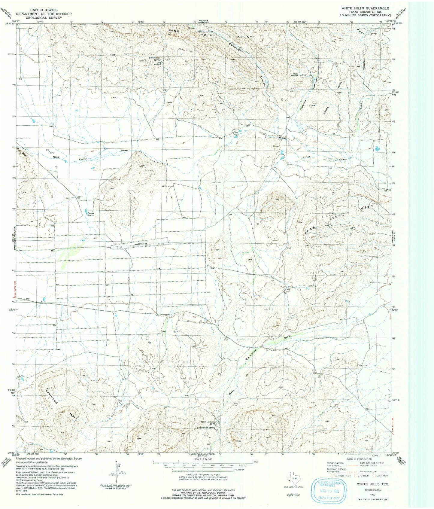 Classic USGS White Hills Texas 7.5'x7.5' Topo Map Image