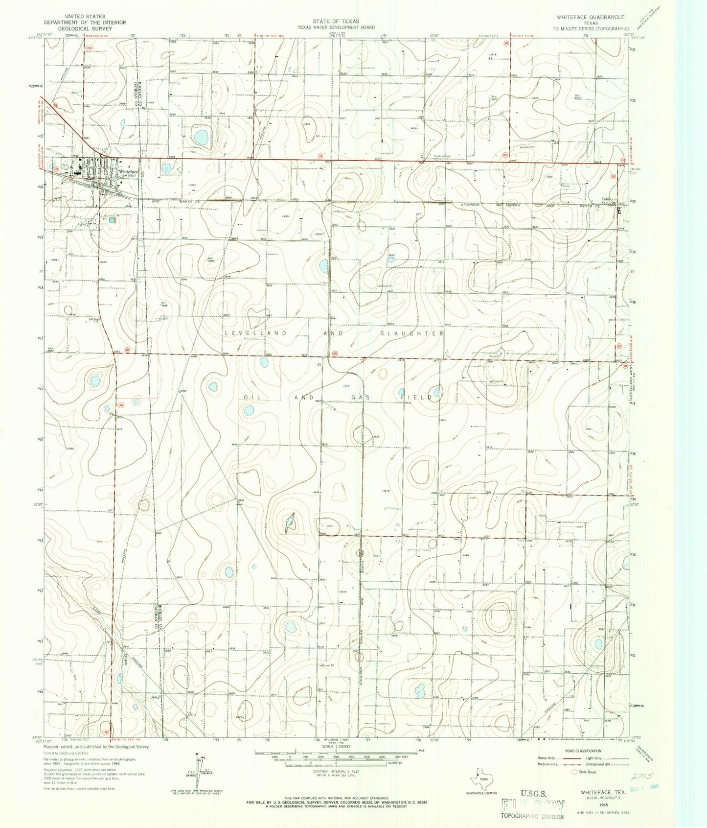 Classic USGS Whiteface Texas 7.5'x7.5' Topo Map Image