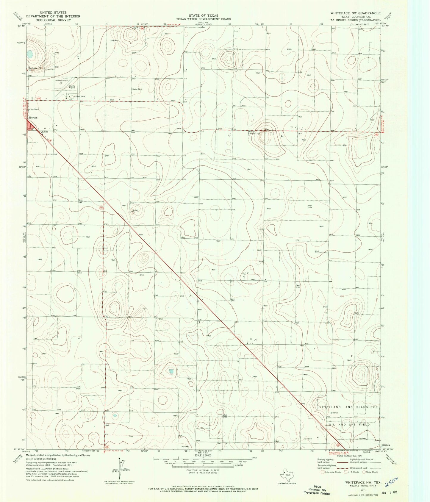 Classic USGS Whiteface NW Texas 7.5'x7.5' Topo Map Image