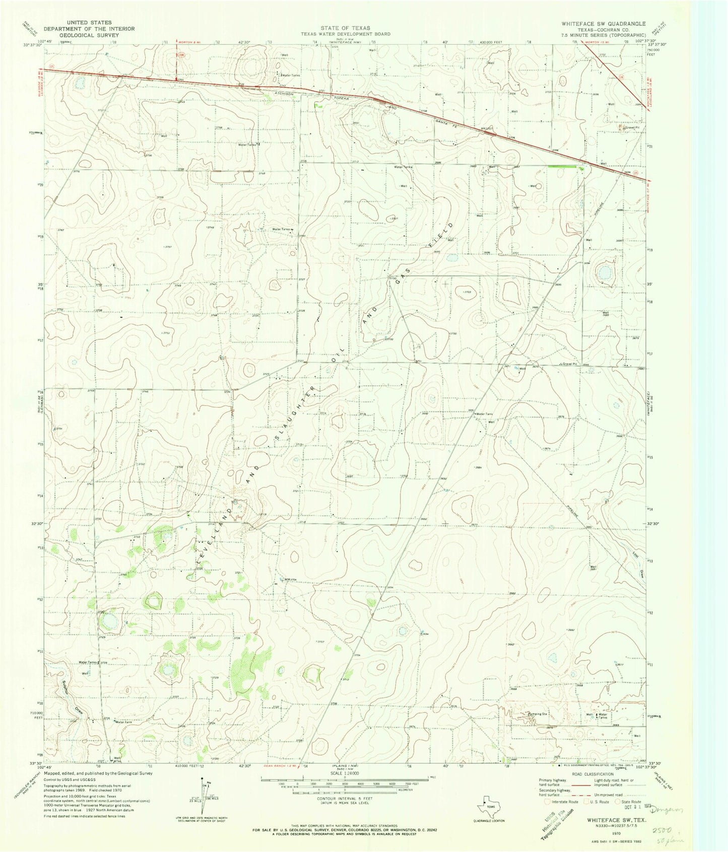 Classic USGS Whiteface SW Texas 7.5'x7.5' Topo Map Image