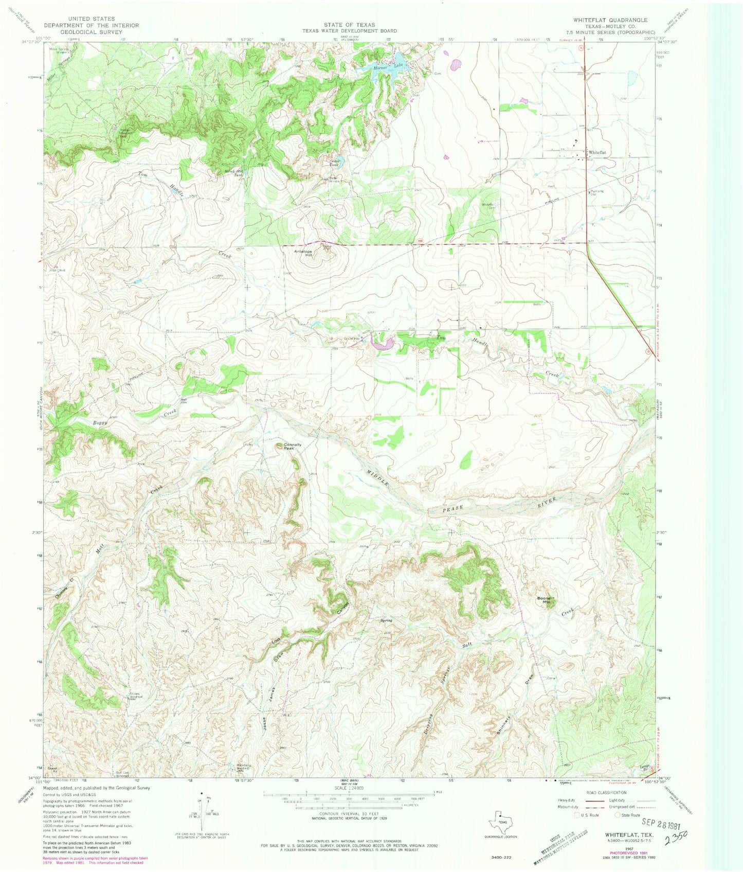 Classic USGS Whiteflat Texas 7.5'x7.5' Topo Map Image