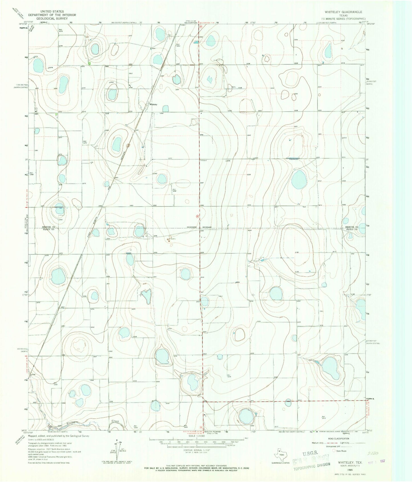 Classic USGS Whiteley Texas 7.5'x7.5' Topo Map Image
