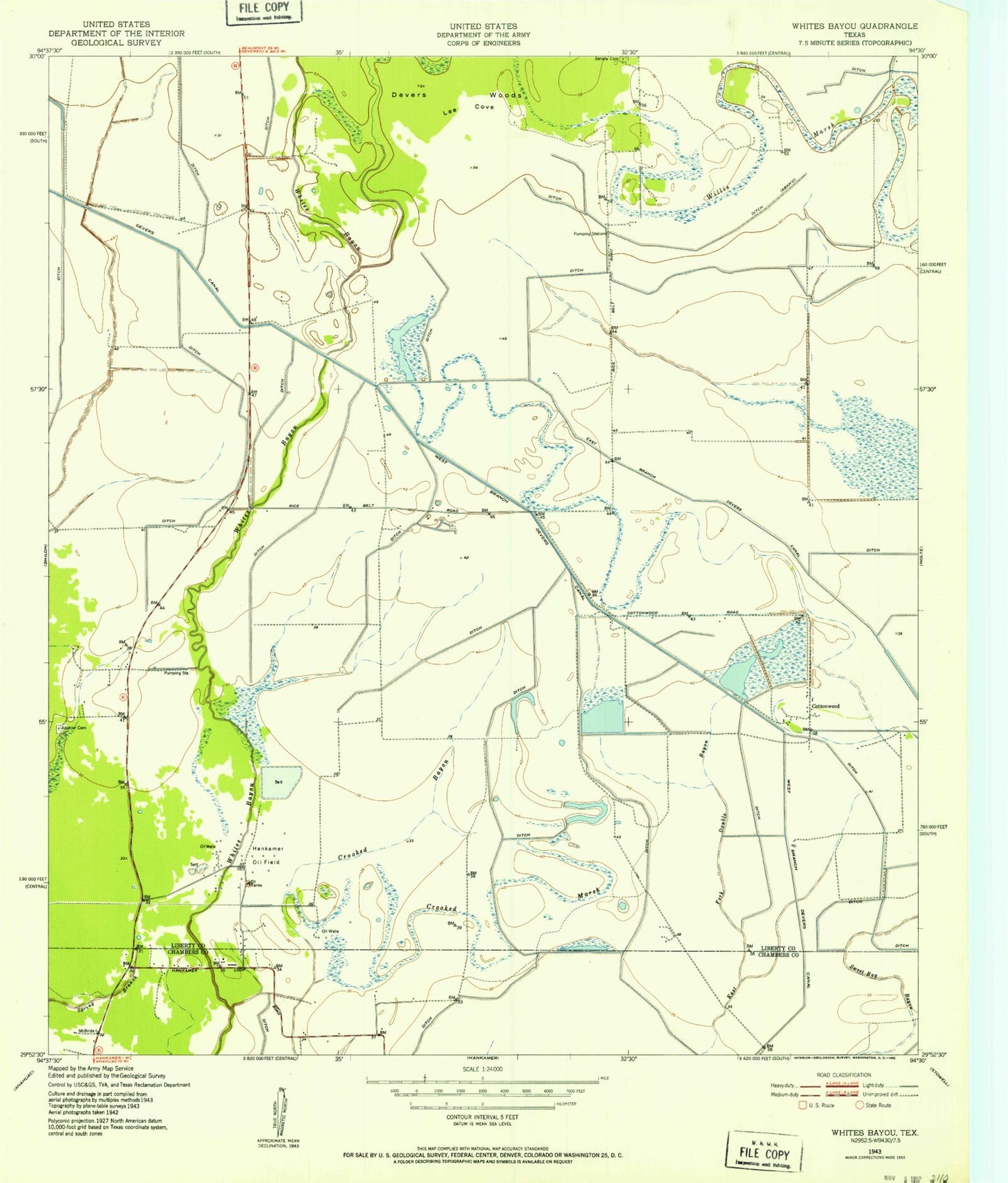 Classic USGS Whites Bayou Texas 7.5'x7.5' Topo Map Image