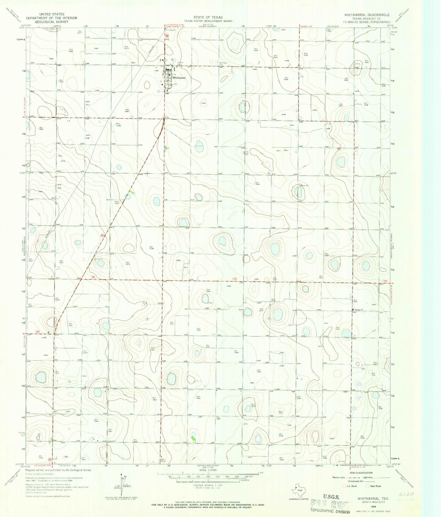 Classic USGS Whitharral Texas 7.5'x7.5' Topo Map Image