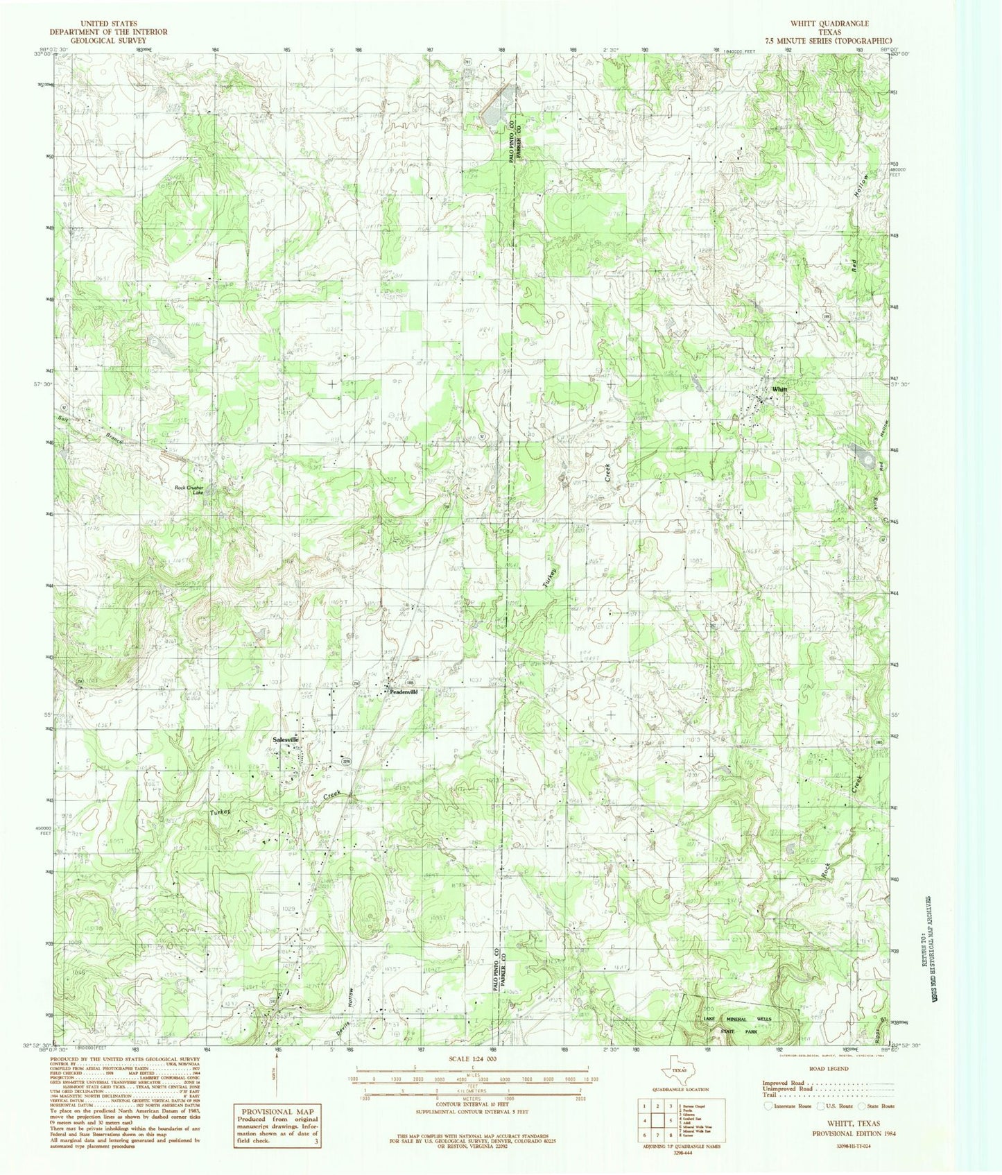 Classic USGS Whitt Texas 7.5'x7.5' Topo Map Image